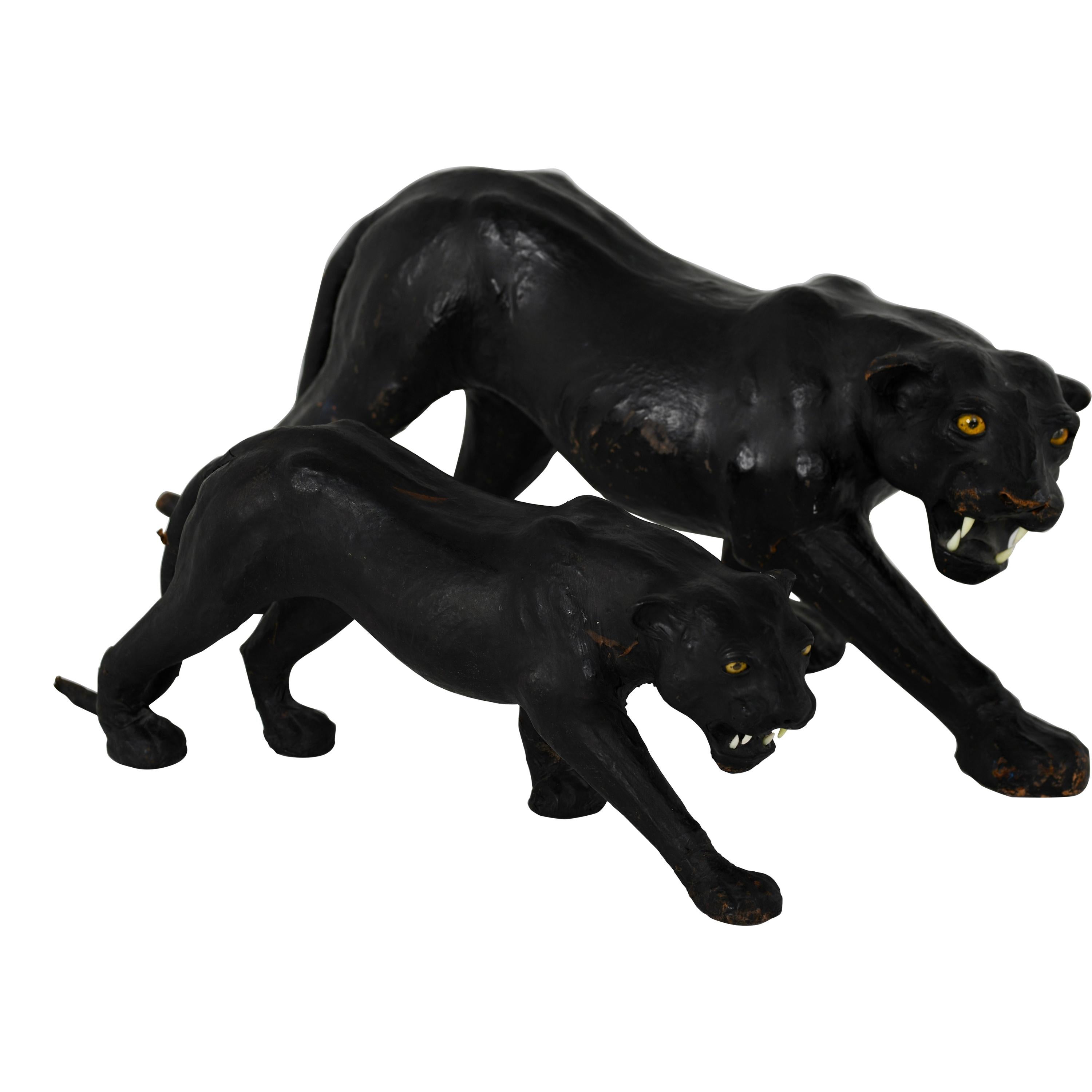 Pair of Patinated Leather Black Panthers, 1950s For Sale