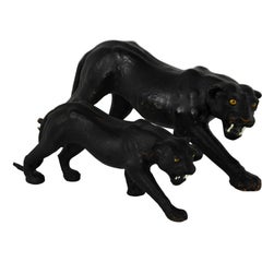 Pair of Patinated Leather Black Panthers, 1950s