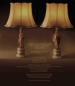Pair of Patinated Plaster Neoclassical Figural Table Lamps by Sculptureline N.Y.