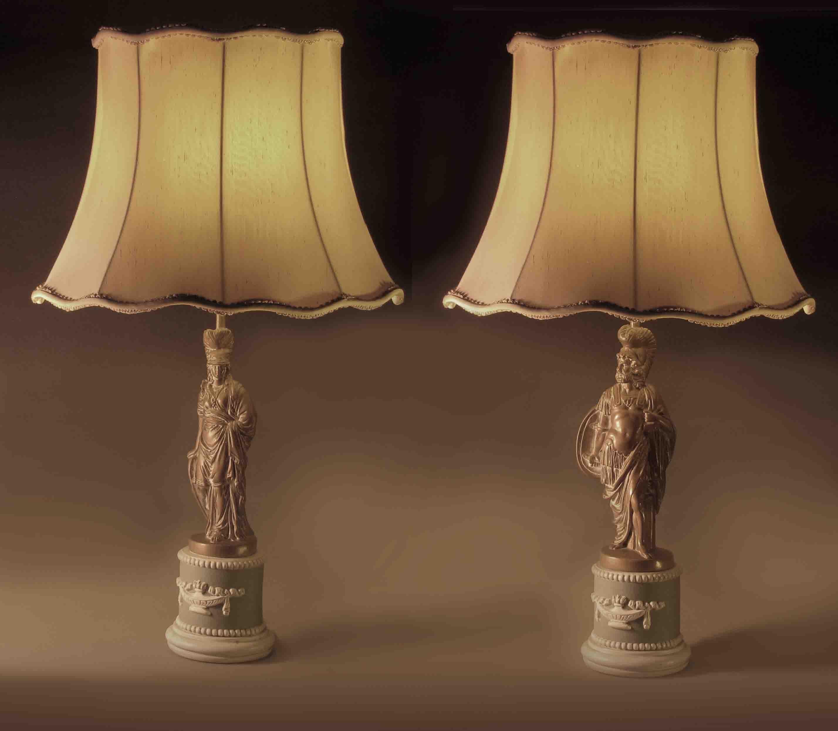 20th Century Pair of Patinated Plaster Neoclassical Figural Table Lamps by Sculptureline N.Y. For Sale