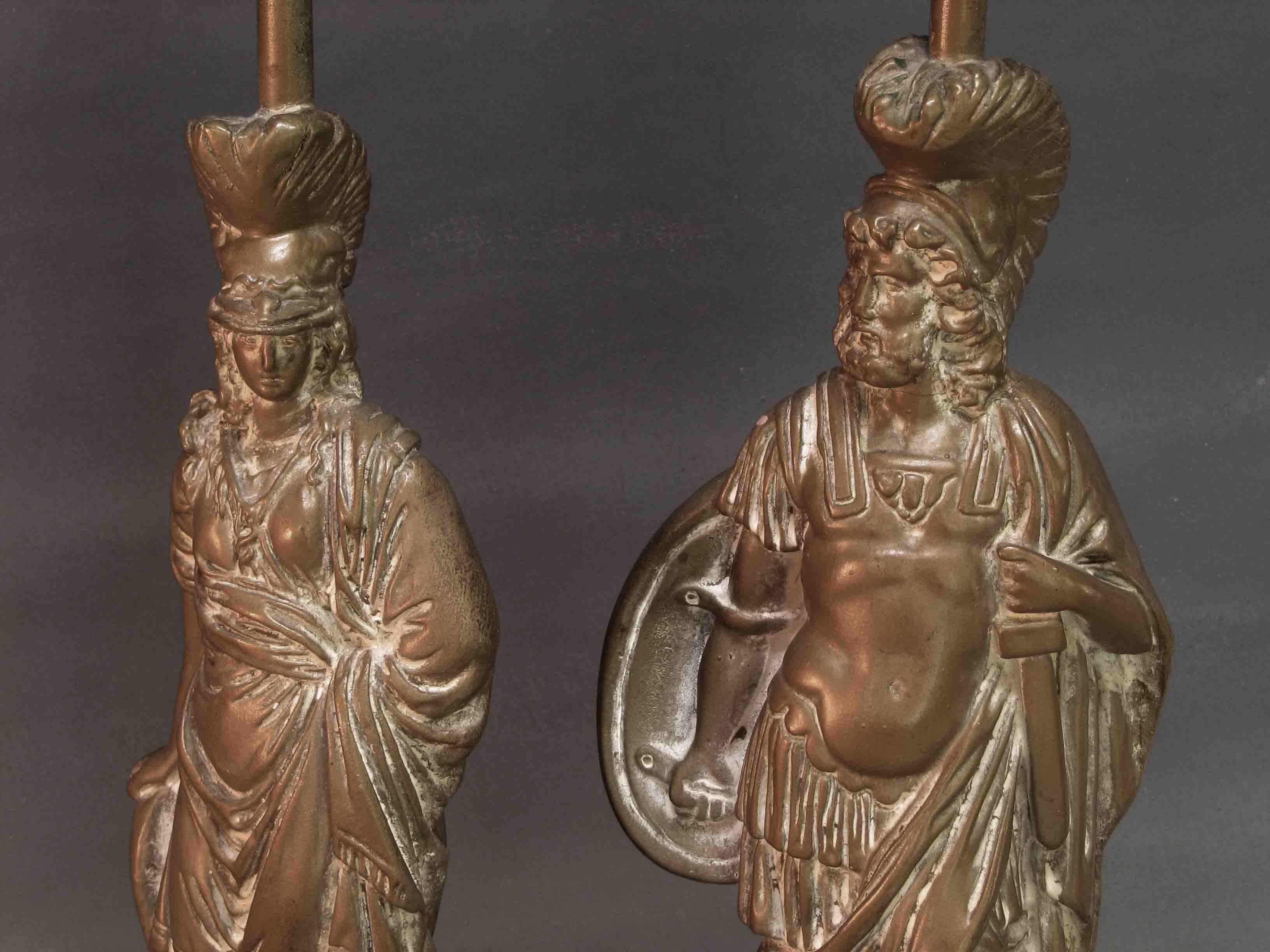 Pair of Patinated Plaster Neoclassical Figural Table Lamps by Sculptureline N.Y. For Sale 3