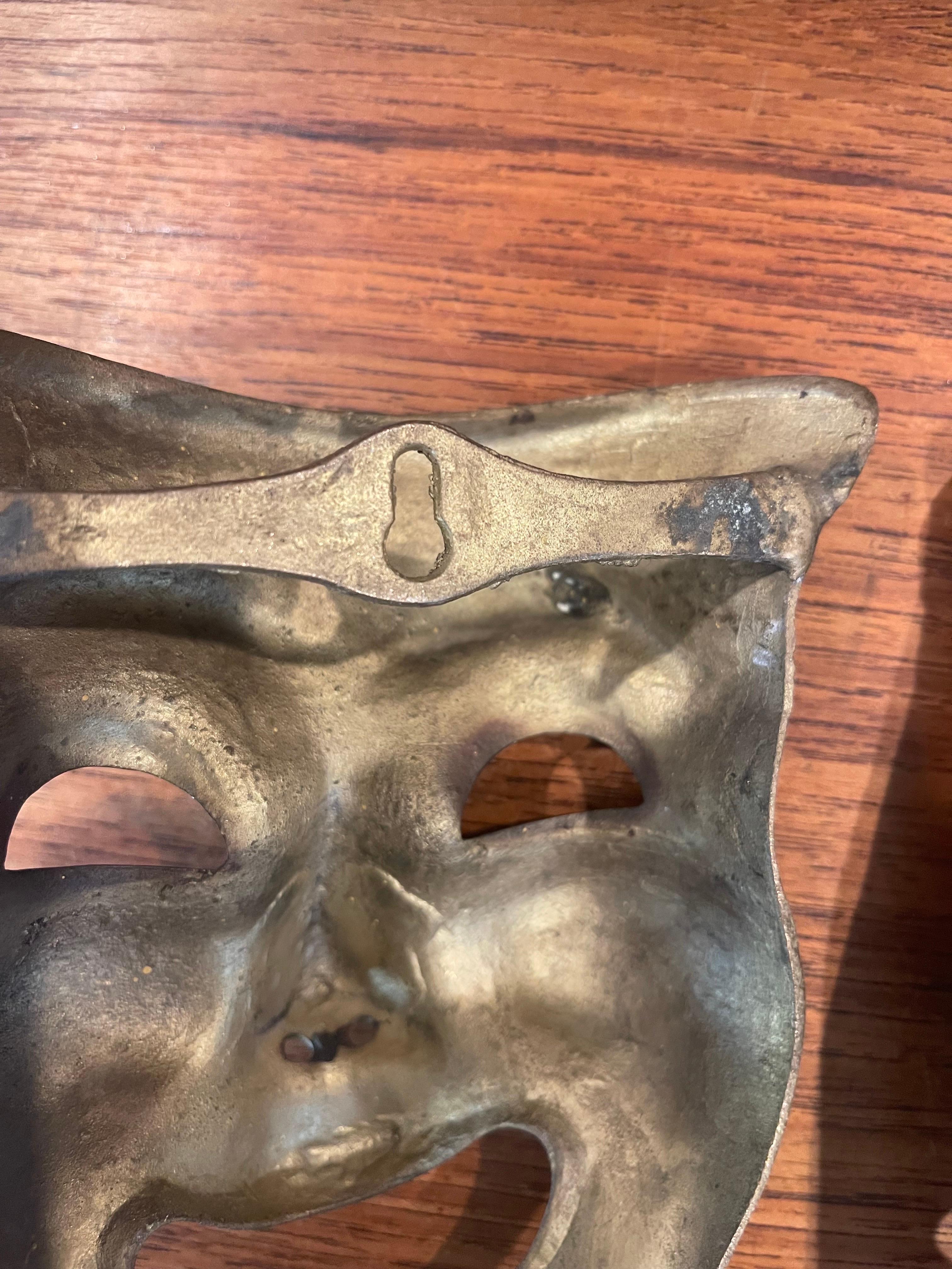 Bronze Pair of Patinated Solid Brass Theatre Face Masks - 