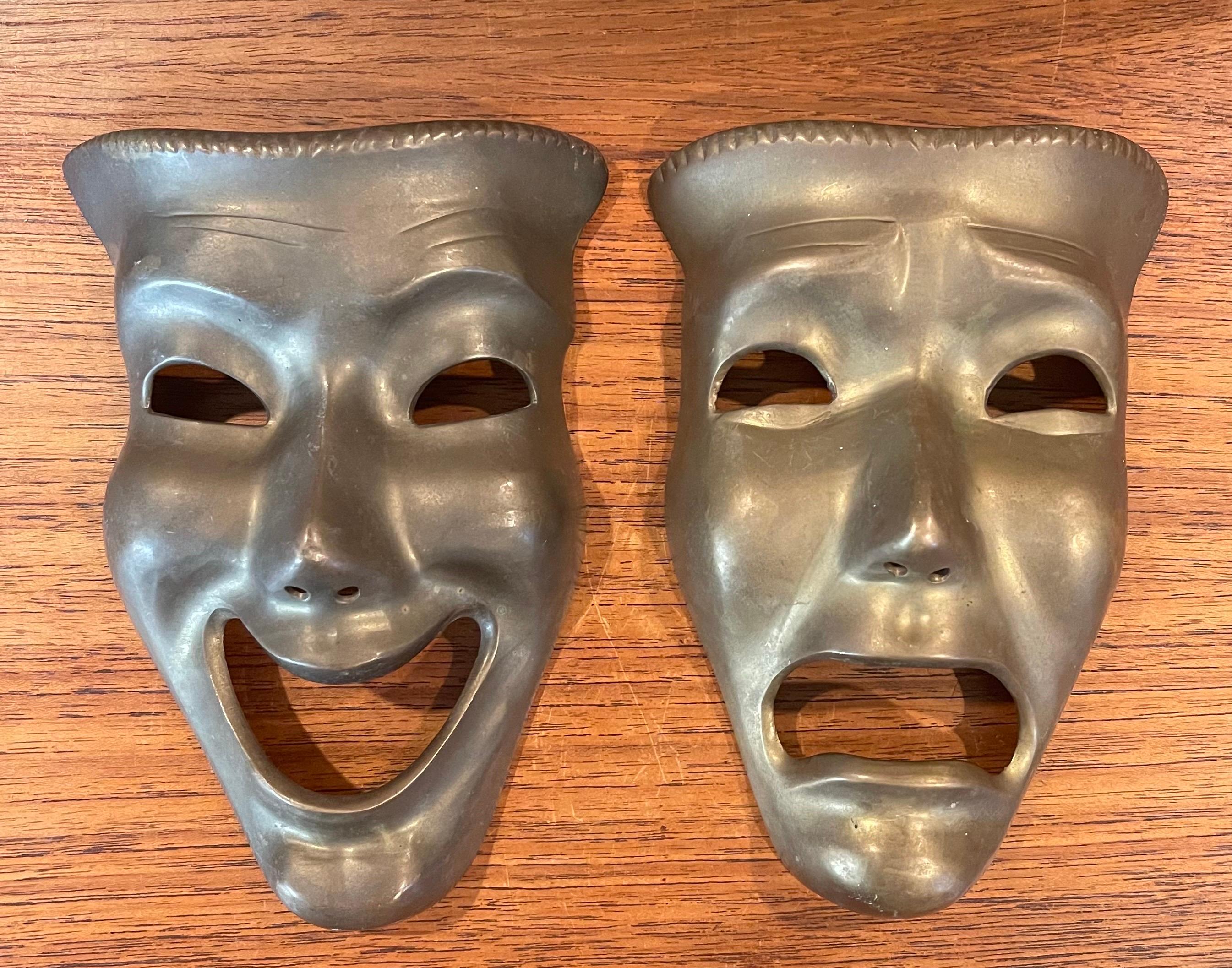 Pair of Patinated Solid Brass Theatre Face Masks - 