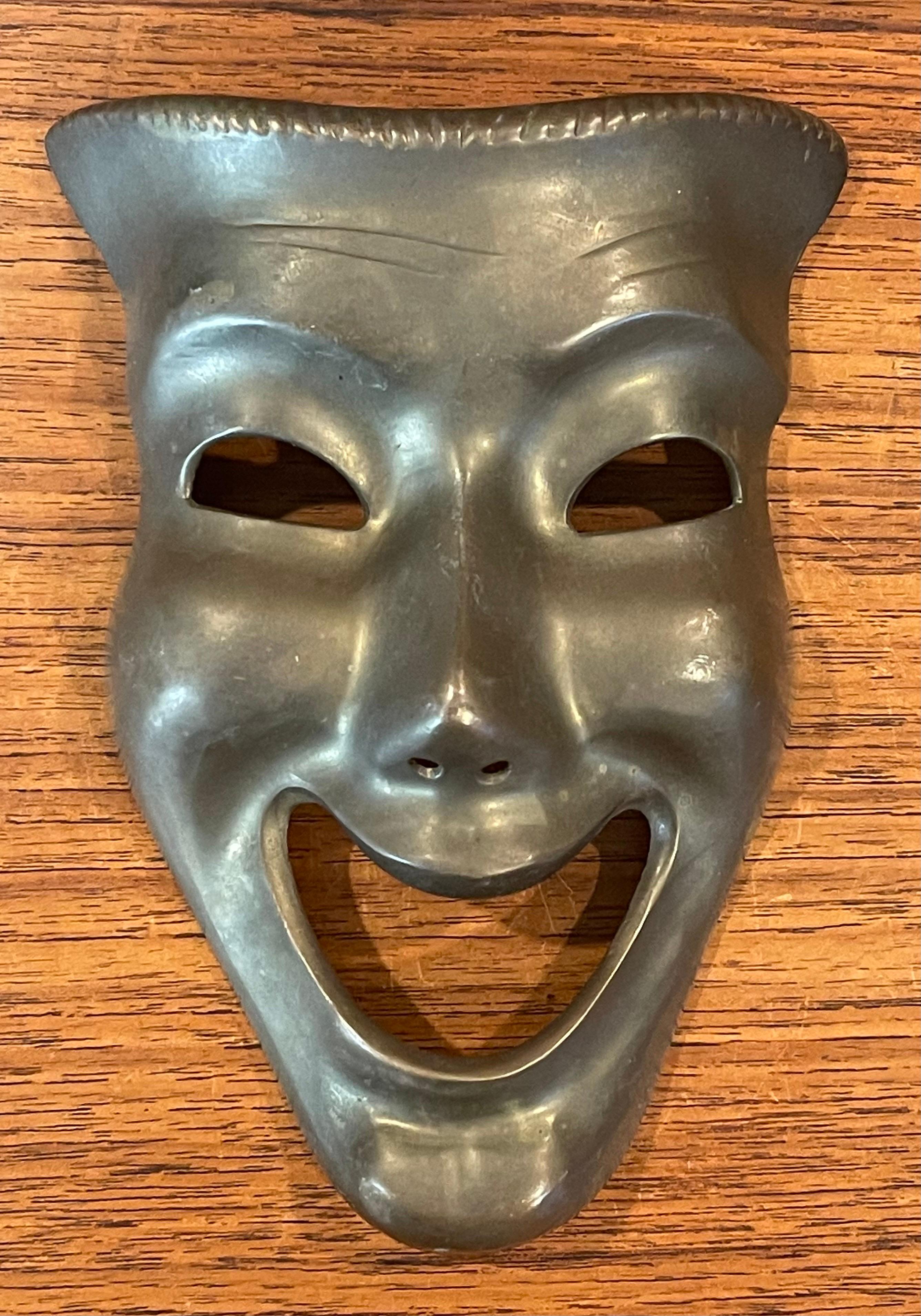 American Pair of Patinated Solid Brass Theatre Face Masks - 