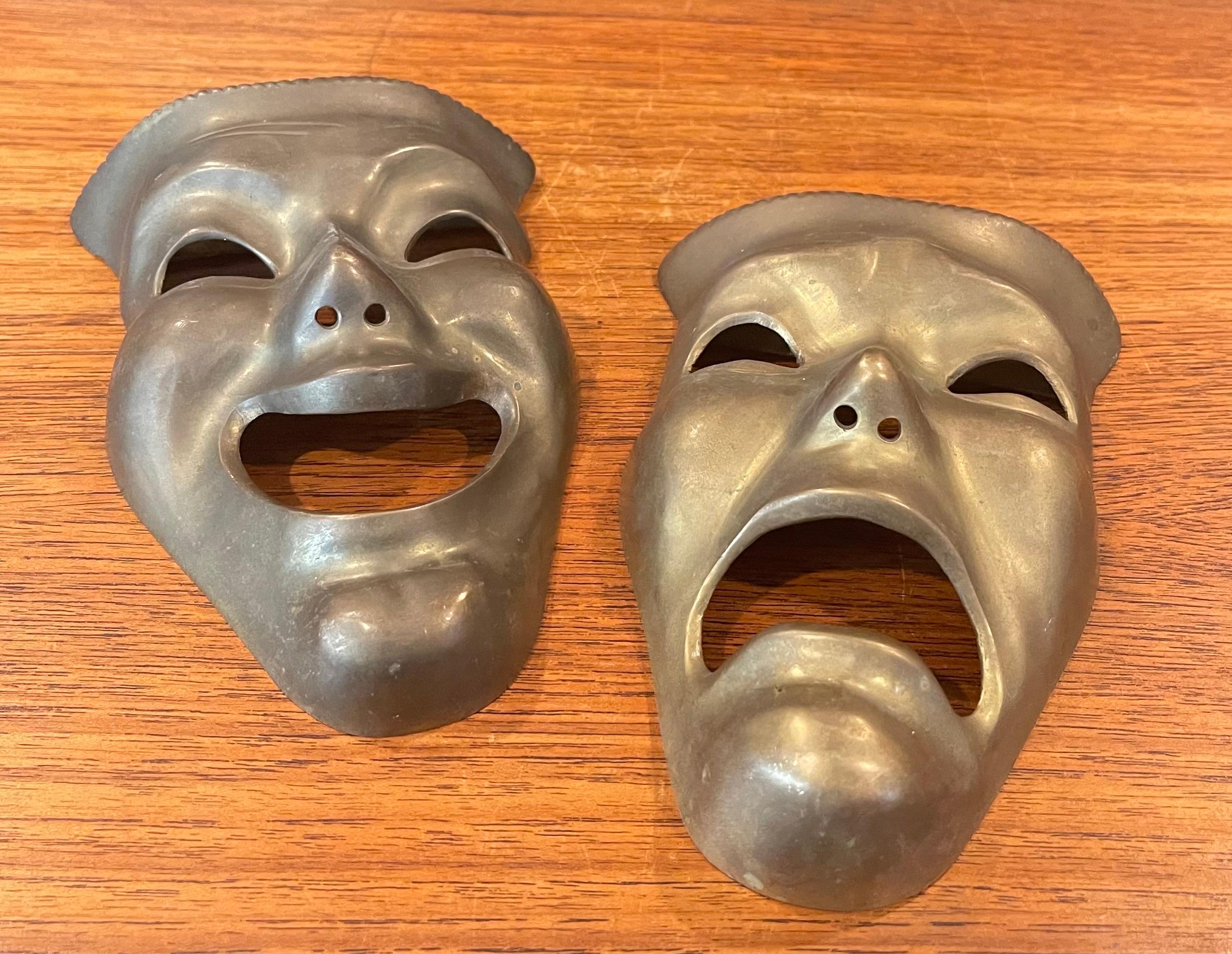 Pair of Patinated Solid Brass Theatre Face Masks - 