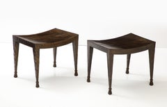 Pair of Patinated Steel Benches