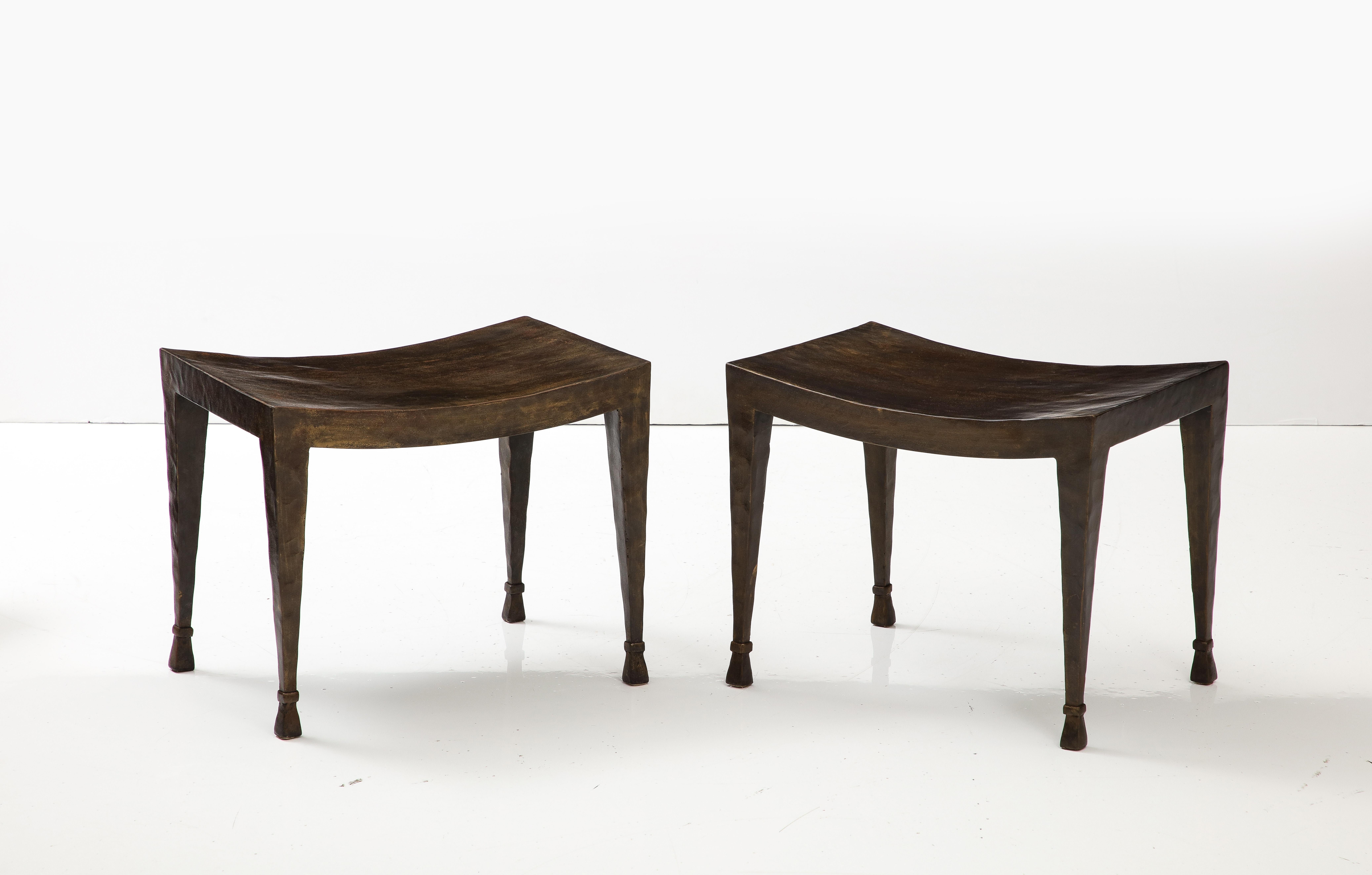 Modern Pair of Patinated Steel Benches For Sale