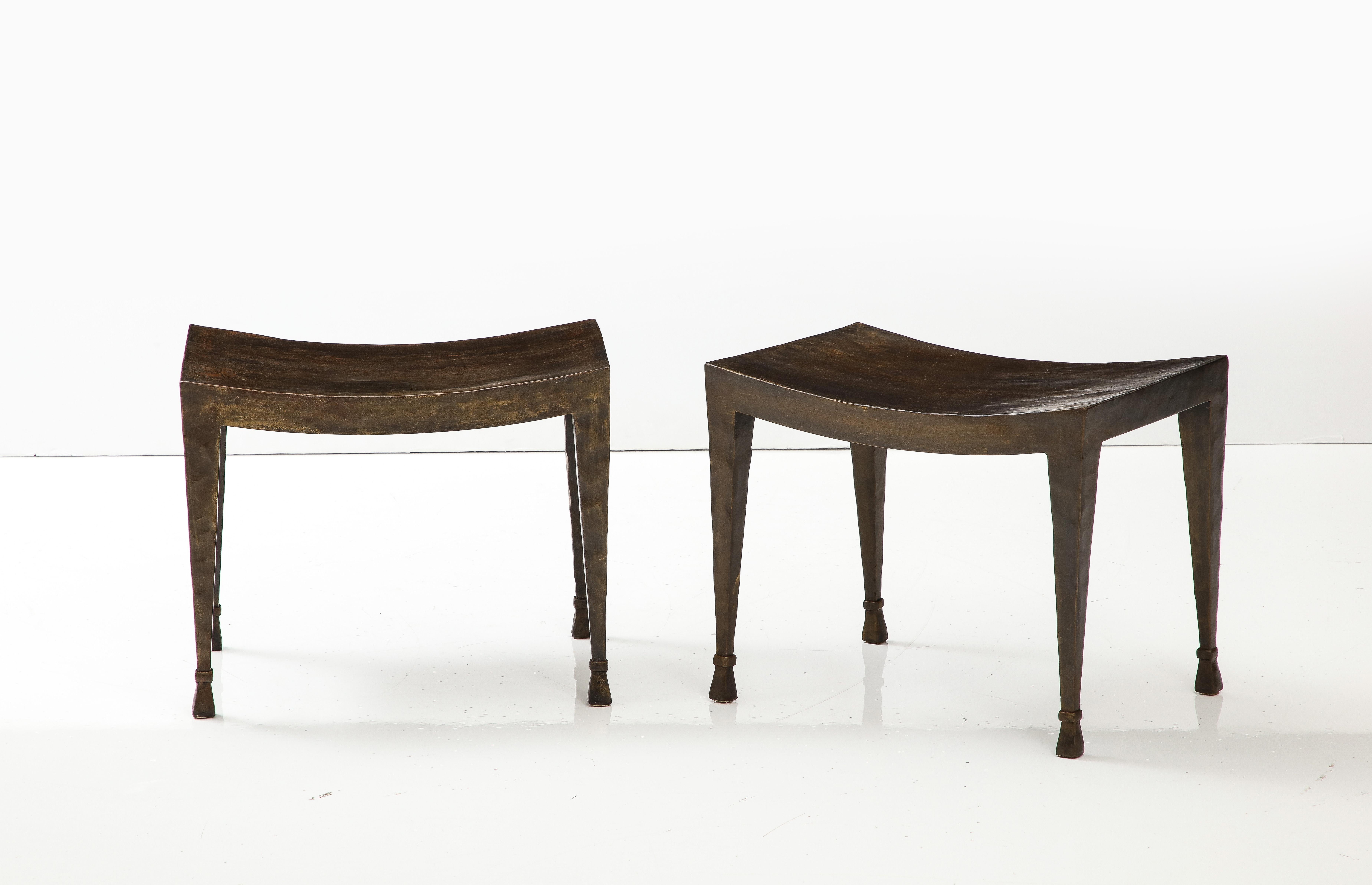 American Pair of Patinated Steel Benches For Sale