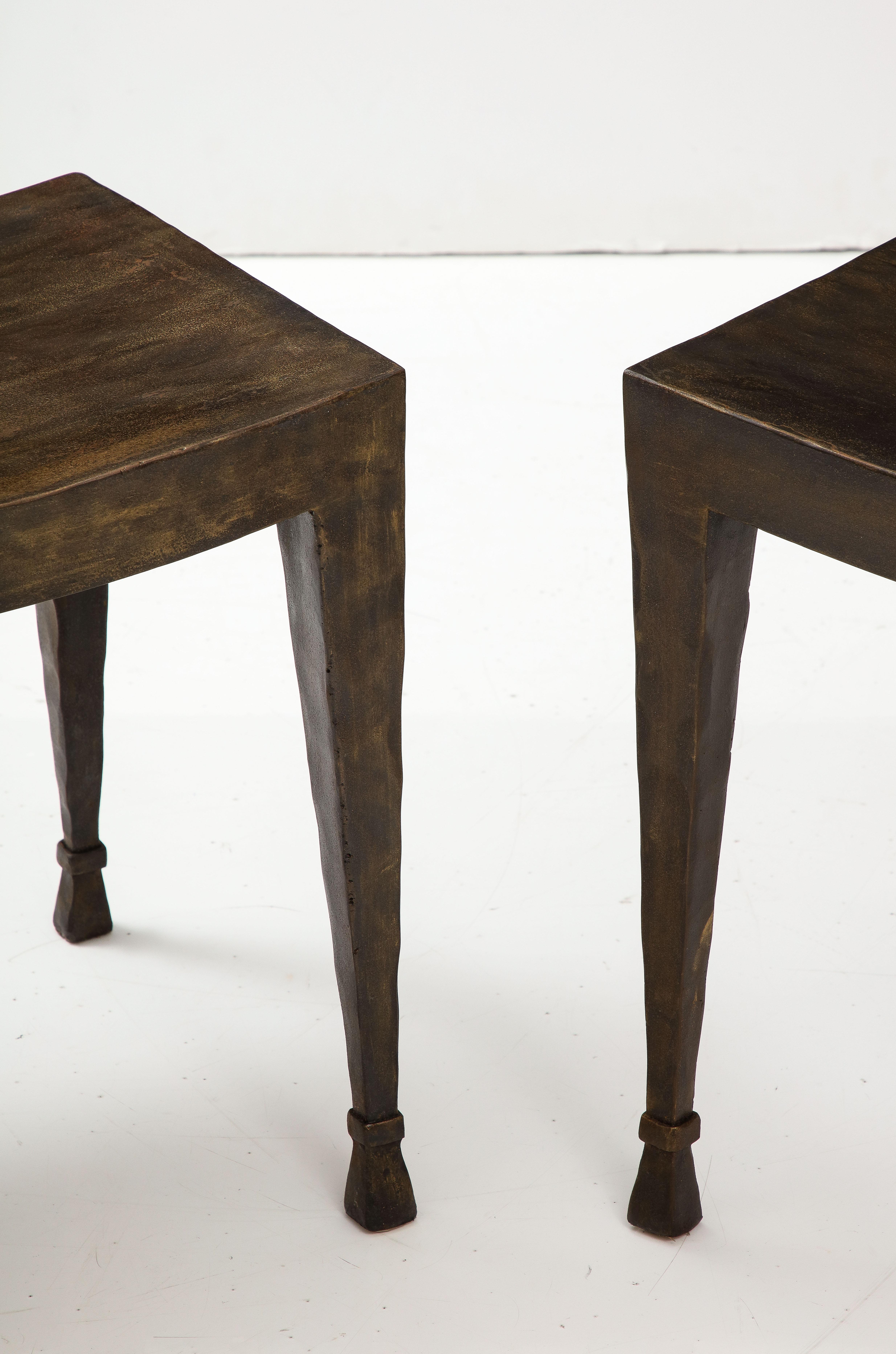 Contemporary Pair of Patinated Steel Benches For Sale