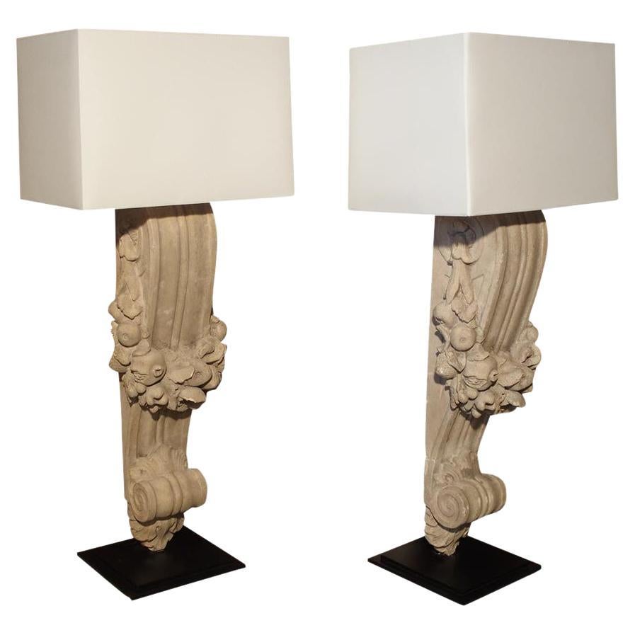 Pair of Patinated Terra Cotta Lamps from France, circa 1900