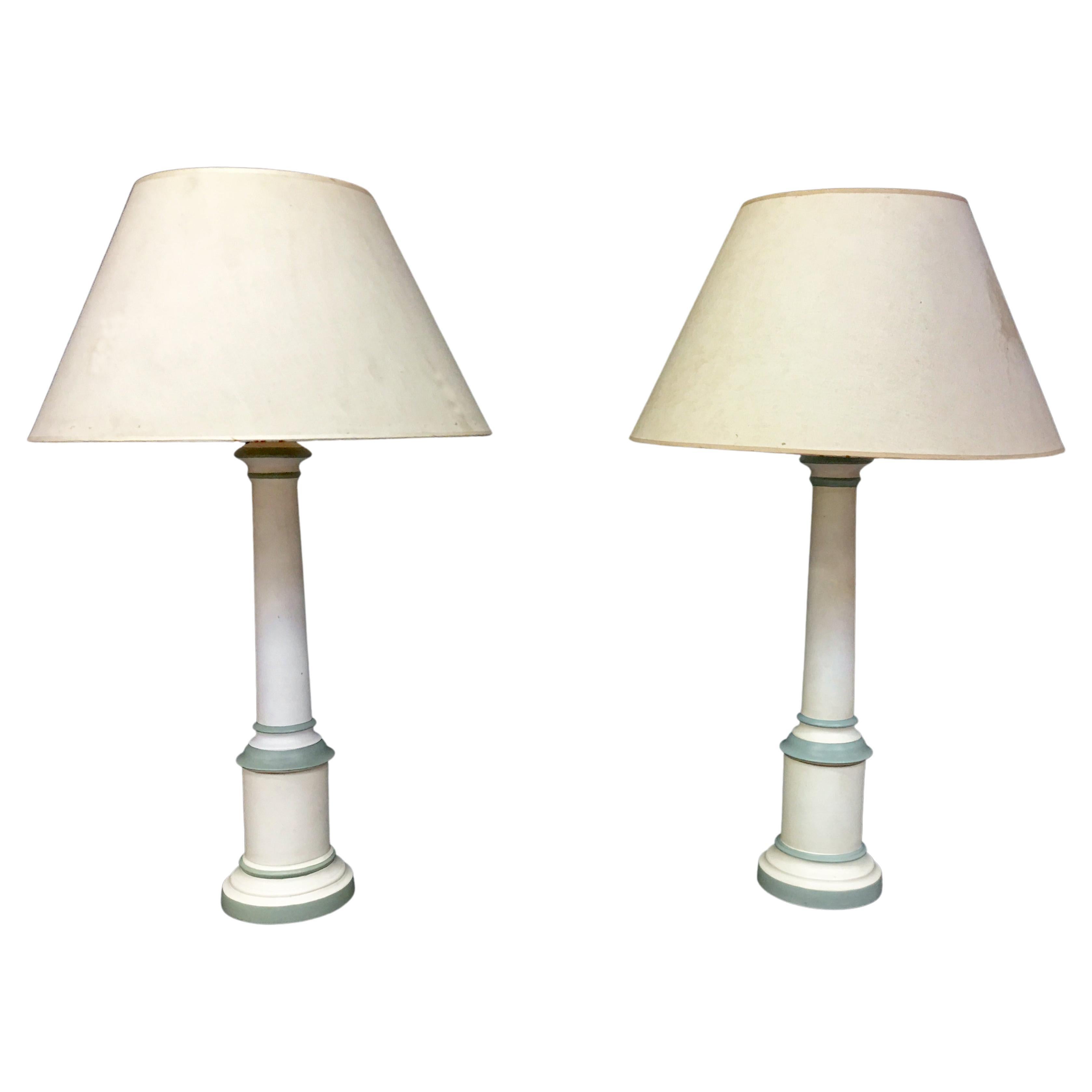 Neoclassical Pair of Patinated Terracotta Lamps circa 1960/1970 For Sale