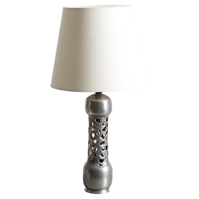 Pair of Patinated Tin Table Lamps by Mogens Ballin, 1930s For Sale at