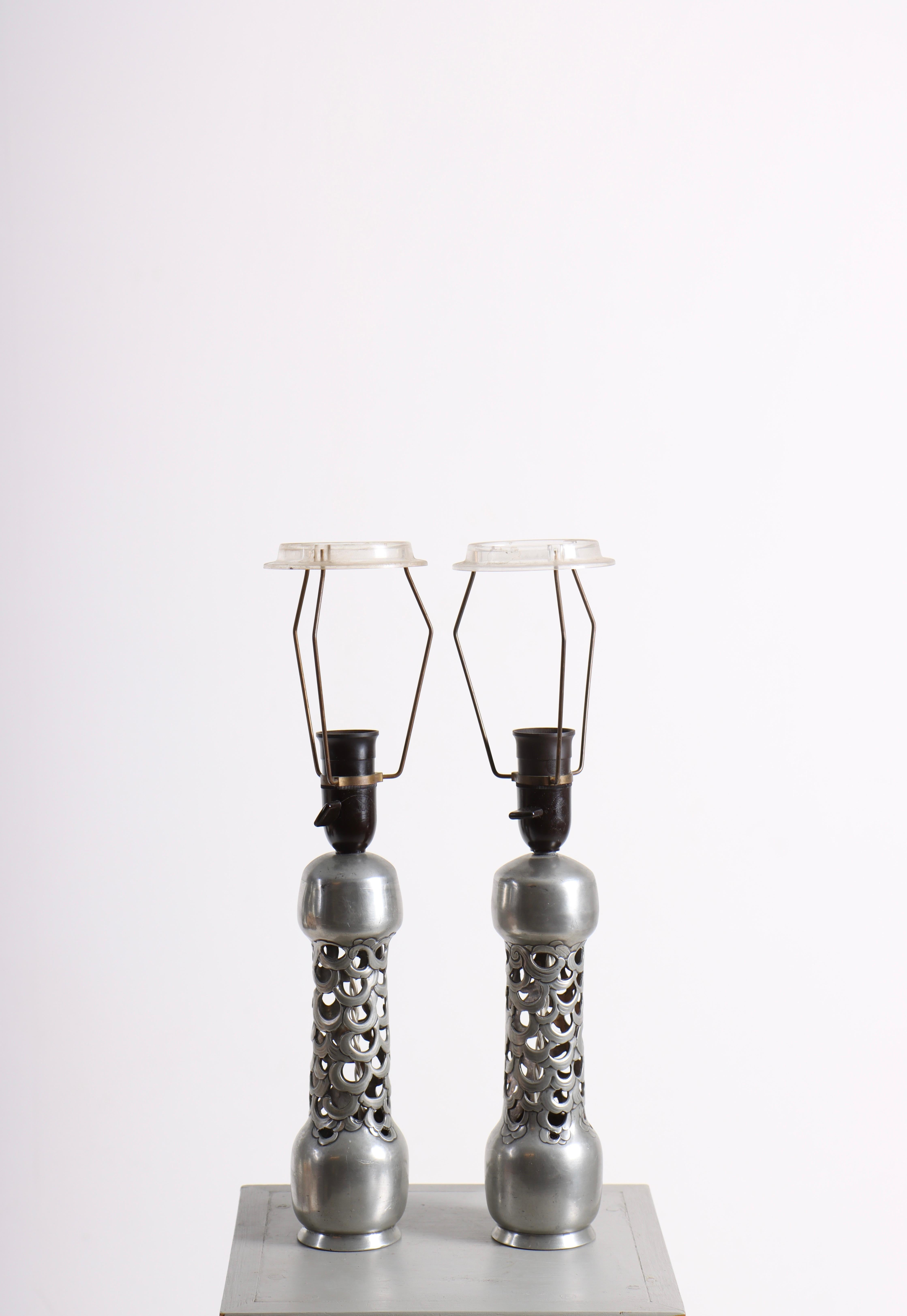 Scandinavian Modern Pair of Patinated Tin Table Lamps by Mogens Ballin, 1930s