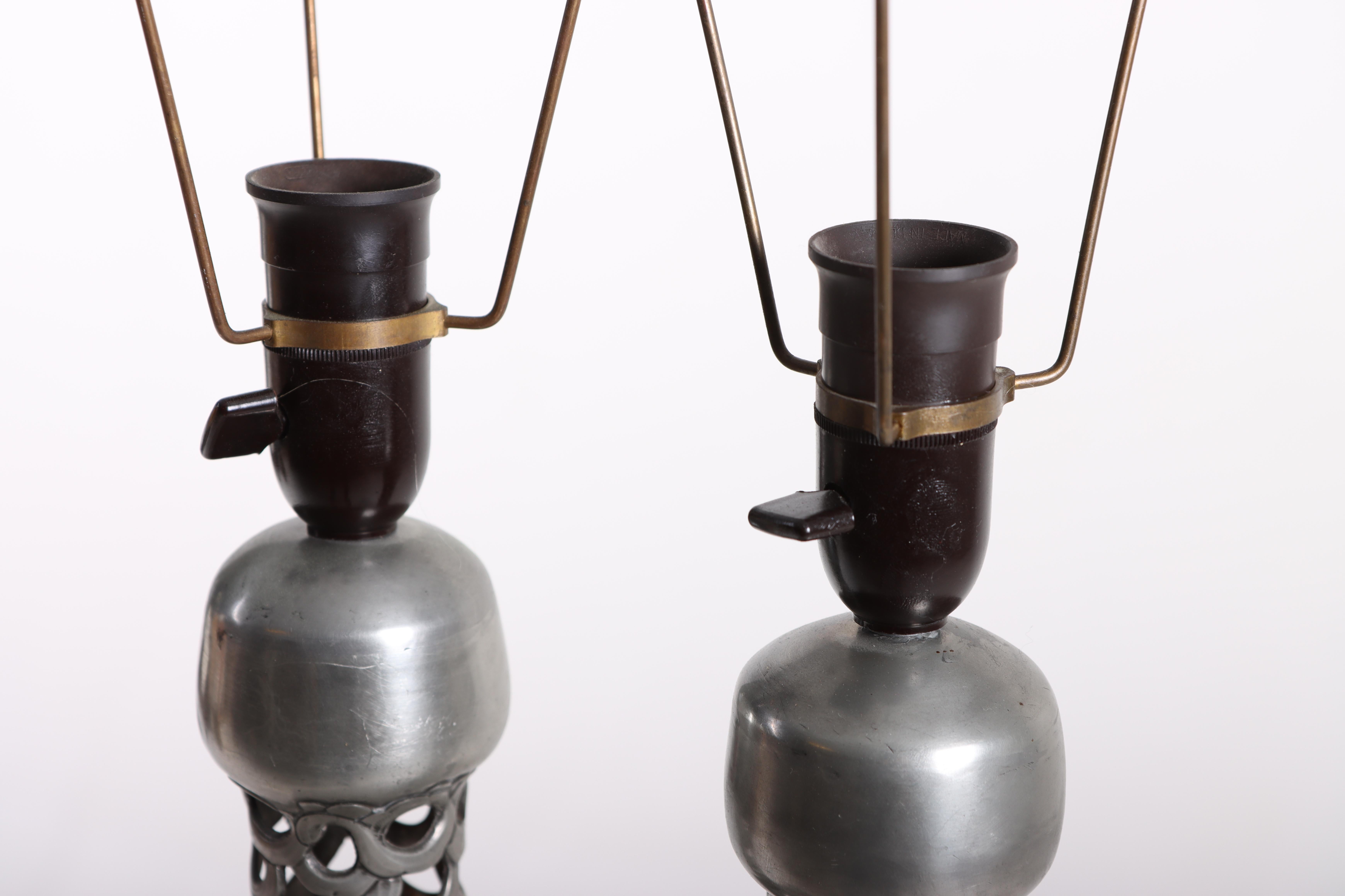 Pair of Patinated Tin Table Lamps by Mogens Ballin, 1930s In Good Condition In Lejre, DK