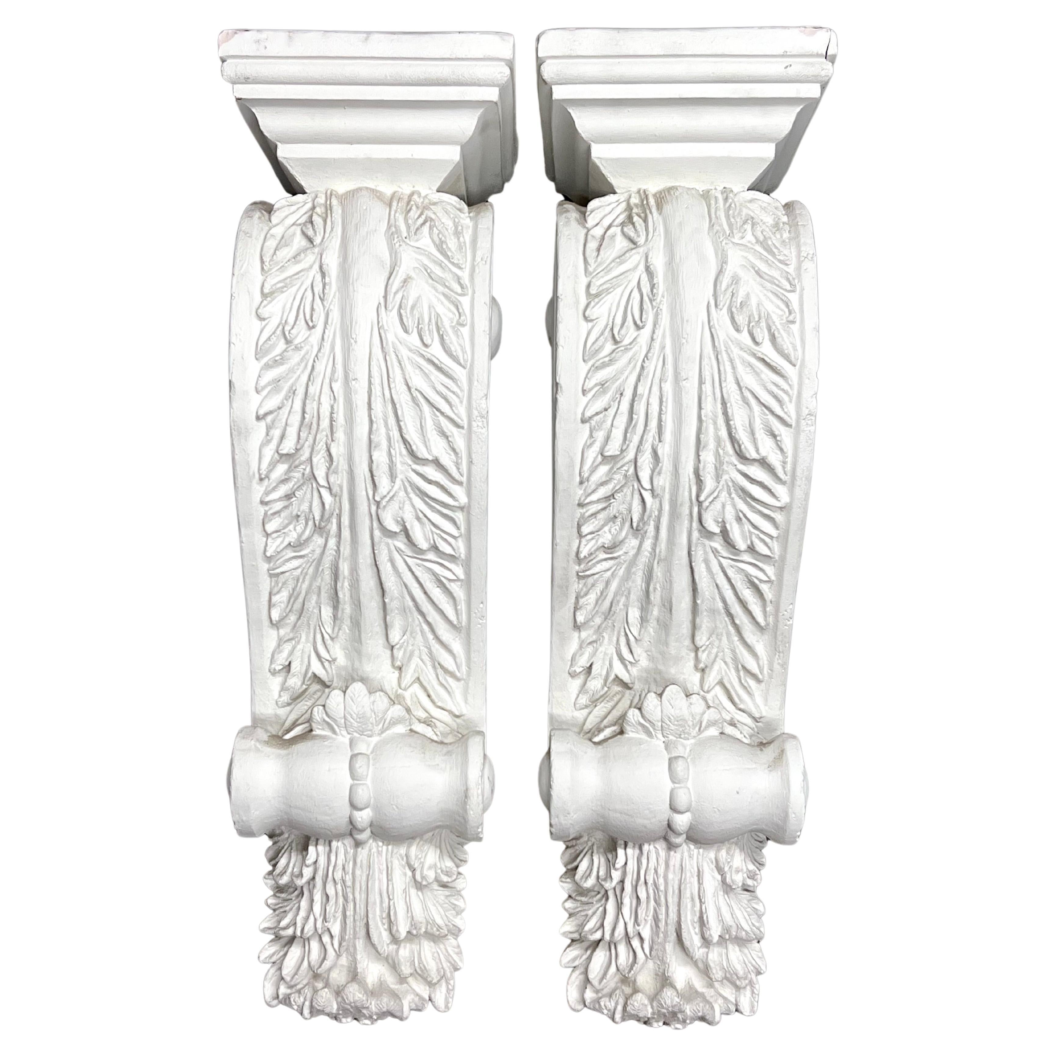 Pair of Patinated White Renaissance Revival Plaster Corbels For Sale
