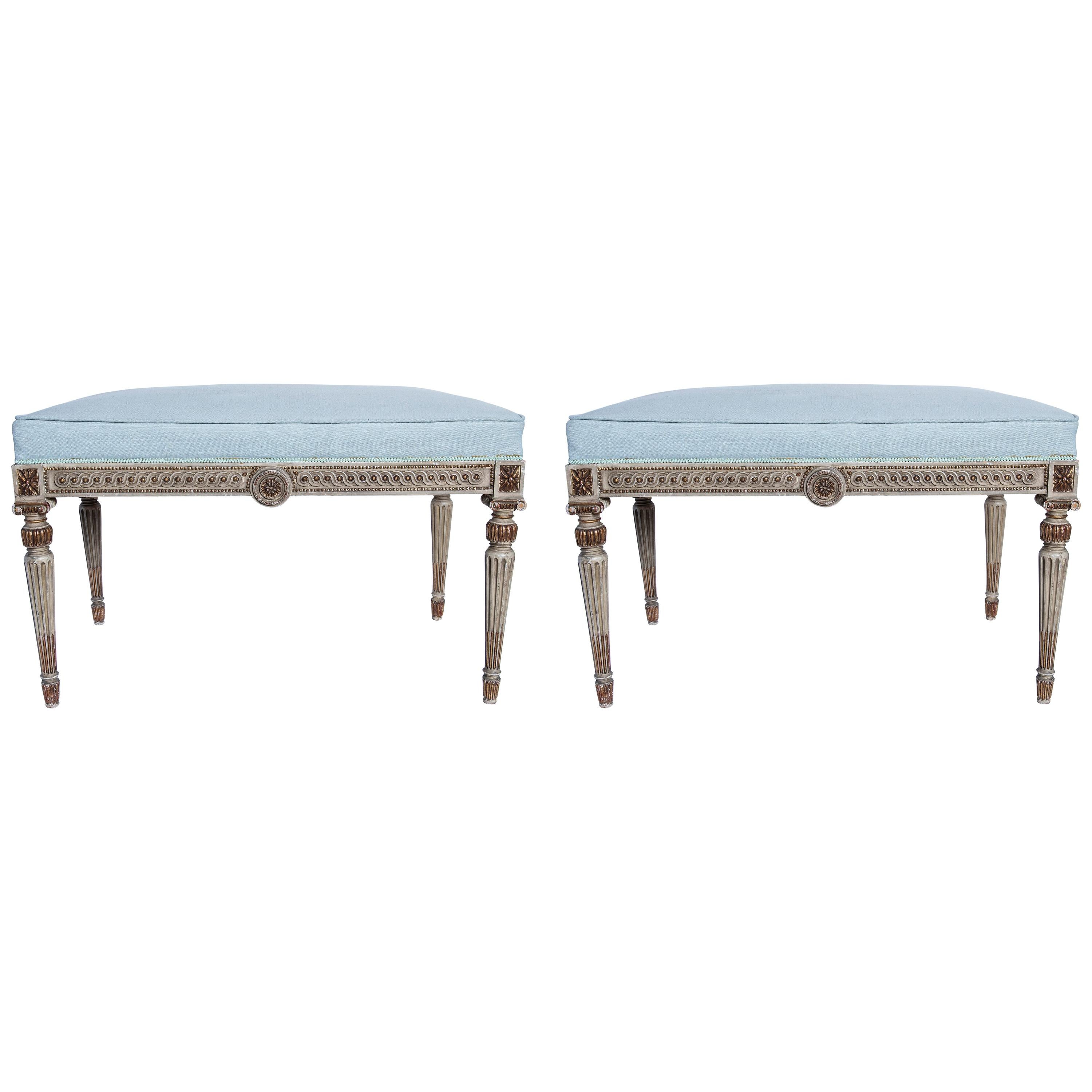 Pair of Patinated Wood Stools, Attributed to Maison Jansen, France, circa 1950 For Sale
