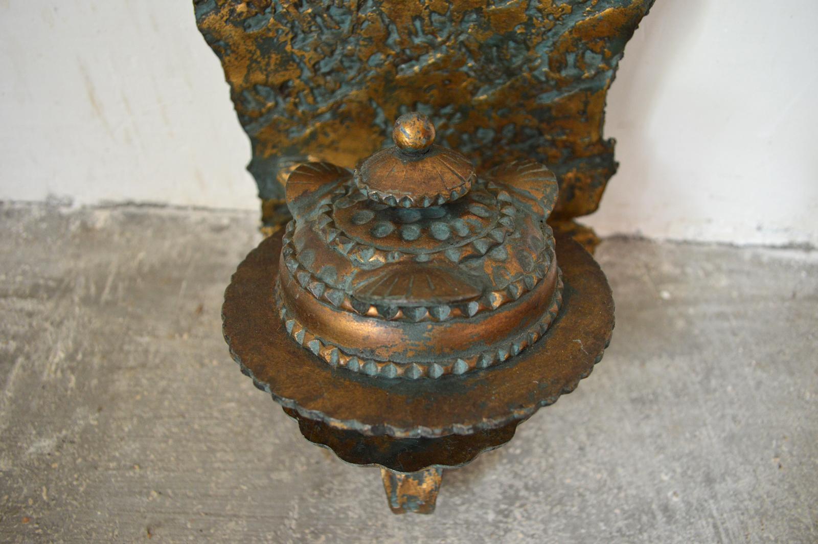 Pair of Patinated Wrought Iron Wall Lights, circa 1970 For Sale 5
