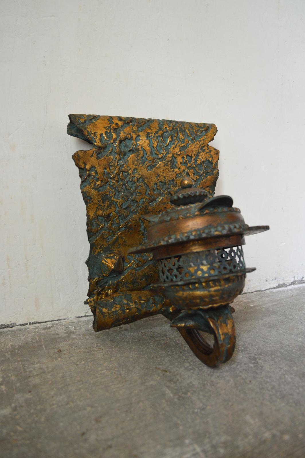 Pair of Patinated Wrought Iron Wall Lights, circa 1970 For Sale 1