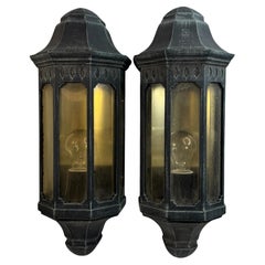 Pair of Patio or Outdoor Glass & Metal Wall Light Sconce, Germany, 1970s