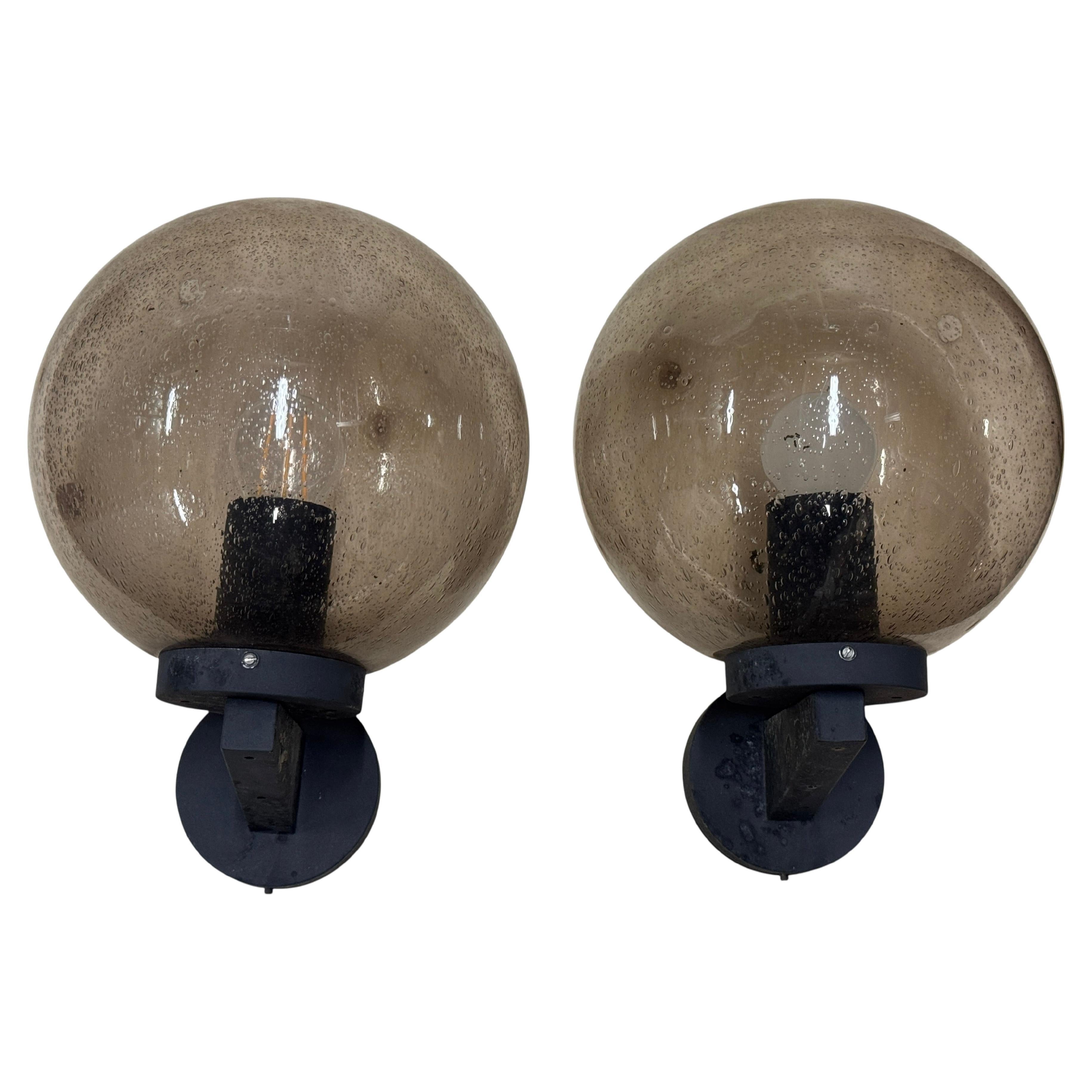 Pair of Patio or Outdoor Modernist Glass Wall Light Sconce, Germany, 1980s