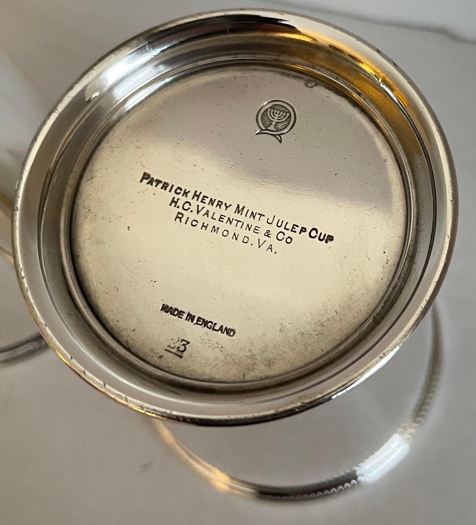 Silberne Julep-Tasse von Patrick Henry, Paar im Zustand „Gut“ im Angebot in Stamford, CT