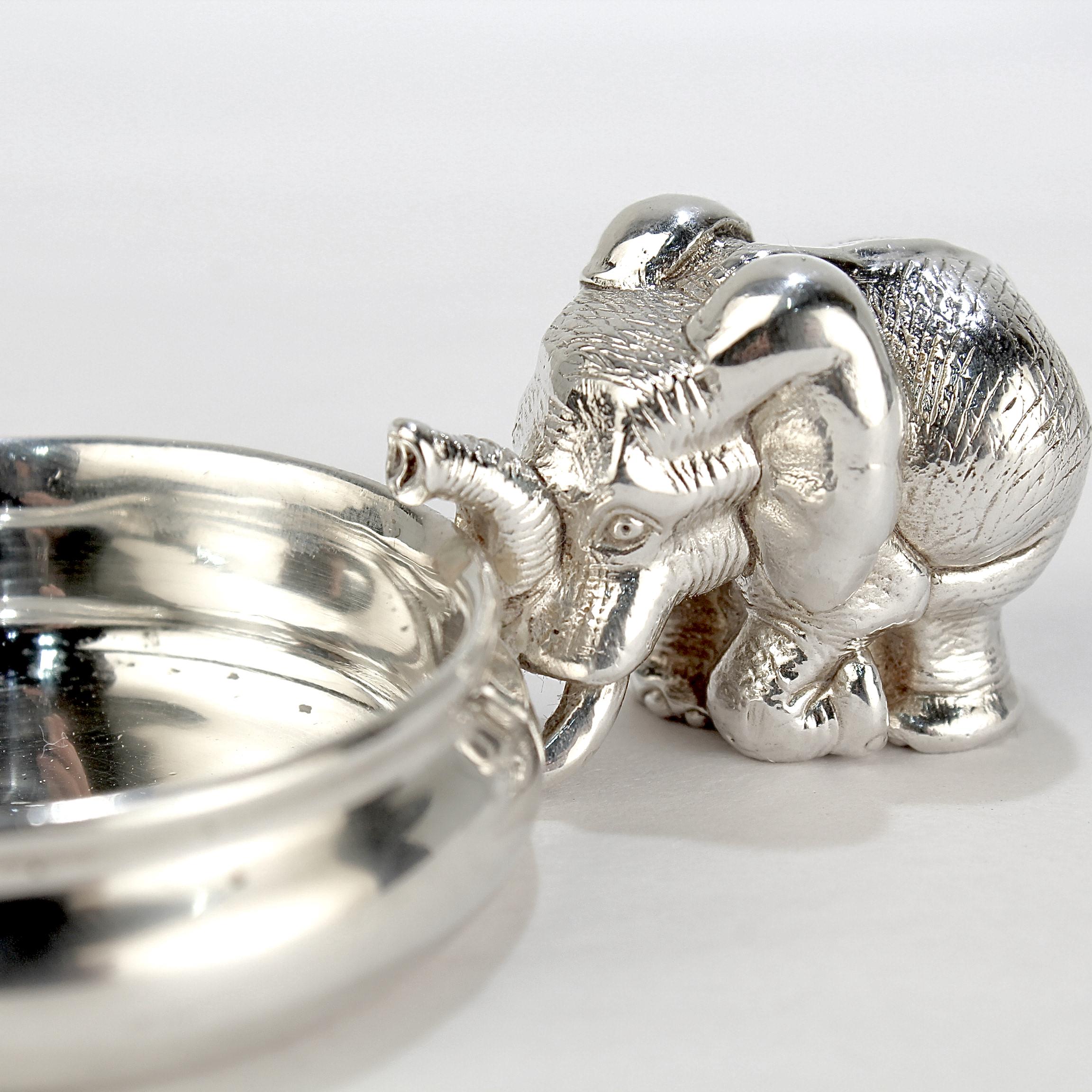 Pair of Patrick Mavros Elephant & Monkey Sterling Silver Mustard Pots & Spoons For Sale 3