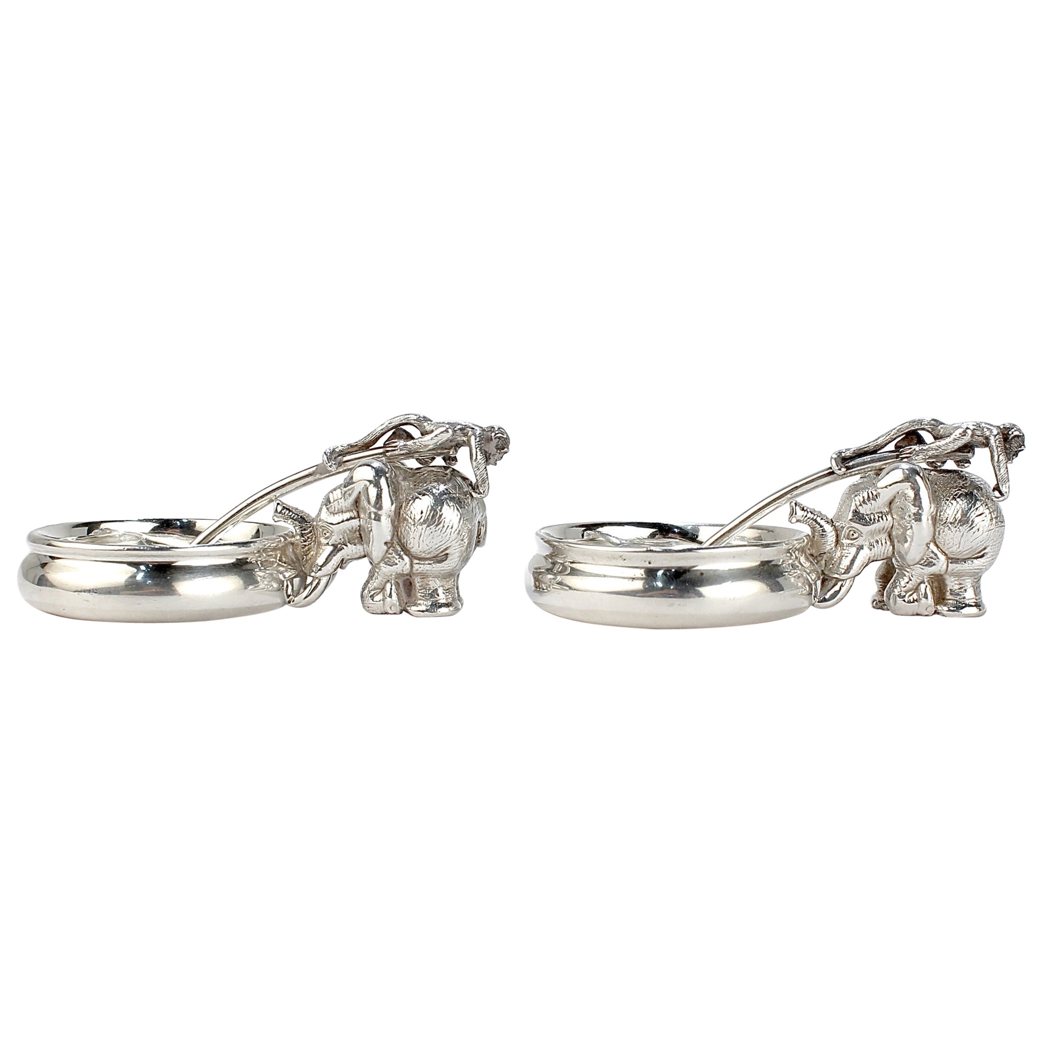 Paar Patrick Mavros Elefant & Affen Sterling Silber Senfkannen & Löffel im Angebot
