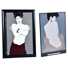 Pair of Patrick Nagel Vintage 1980s Framed Female Portrait Prints