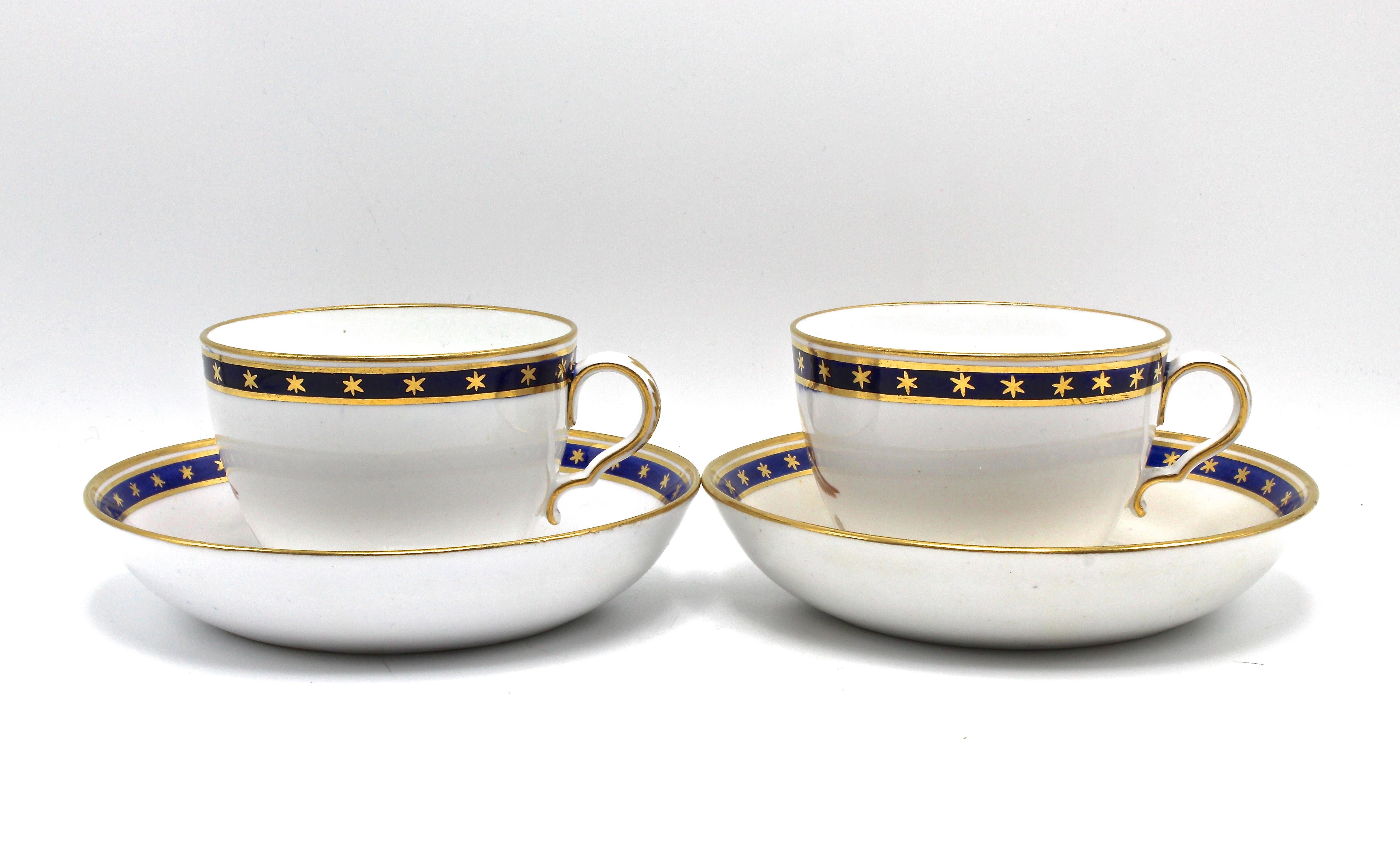 Early Victorian Pair of Patriotic American Eagle Teacups and Saucers, Circa 1840s