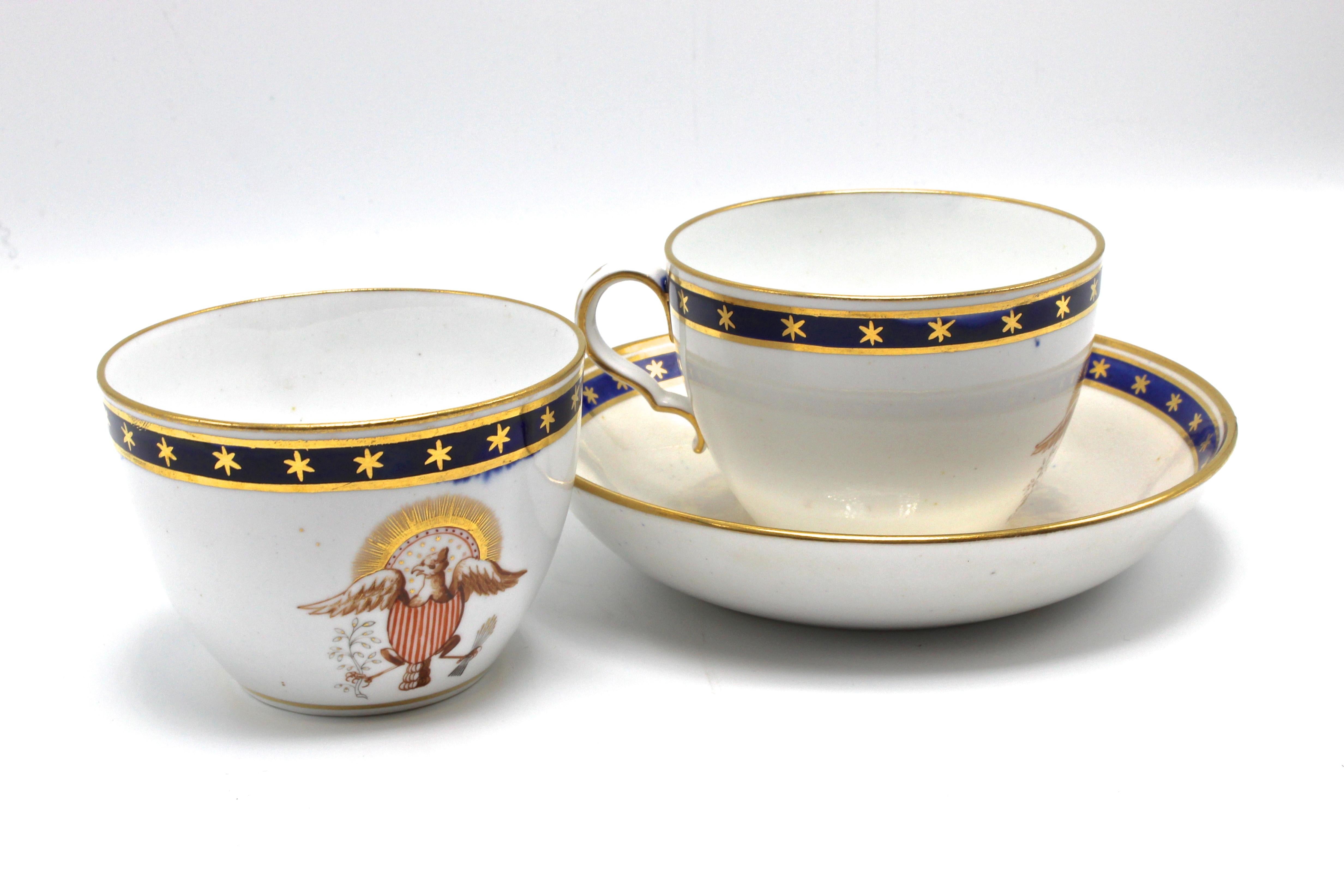 Mid-19th Century Pair of Patriotic American Eagle Teacups and Saucers, Circa 1840s