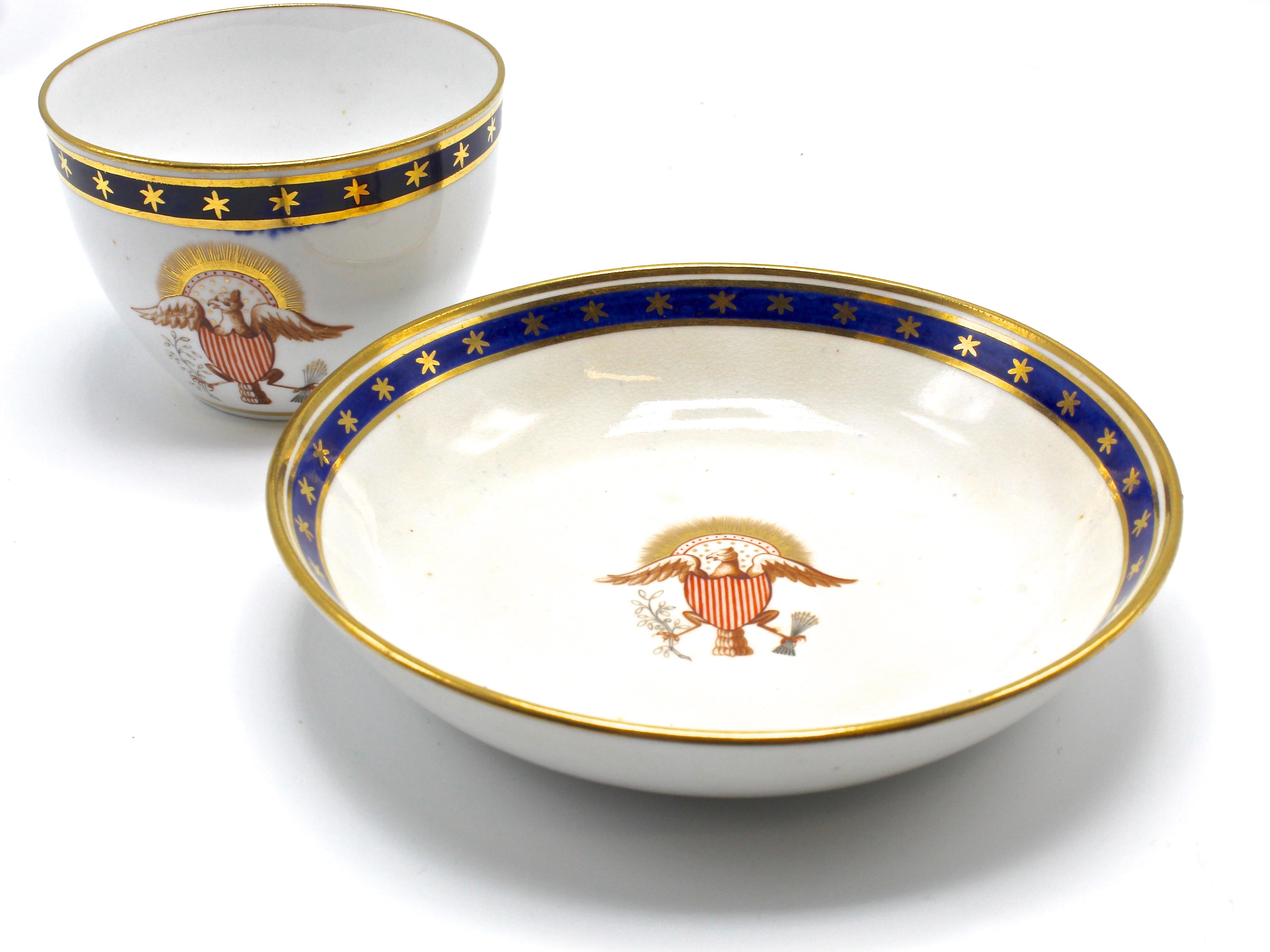 Pair of Patriotic American Eagle Teacups and Saucers, Circa 1840s 1
