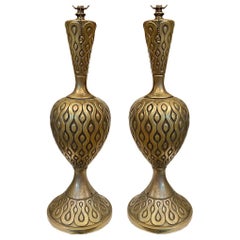 Used Pair of Patterned Brass Lamps