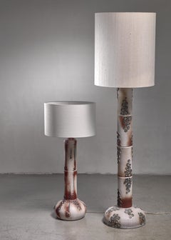 Pair of Patterned Ceramic Floor Lamps, Denmark, 1970s