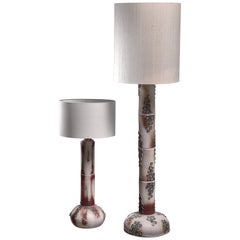 Pair of Patterned Ceramic Floor Lamps, Denmark, 1970s