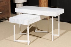 Pair of Patterson White Marble Nesting Tables by Darryl Carter for Milling Road