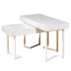 Pair of Patterson White Marble Nesting Tables by Darryl Carter for Milling Road