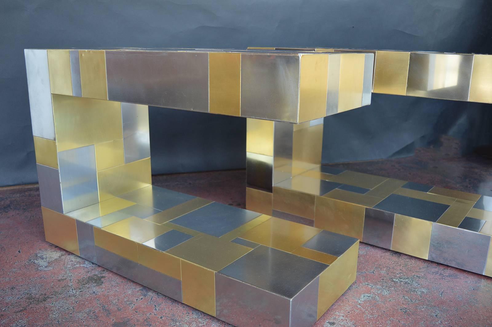 Pair of cityscape side tables by Paul Evans.