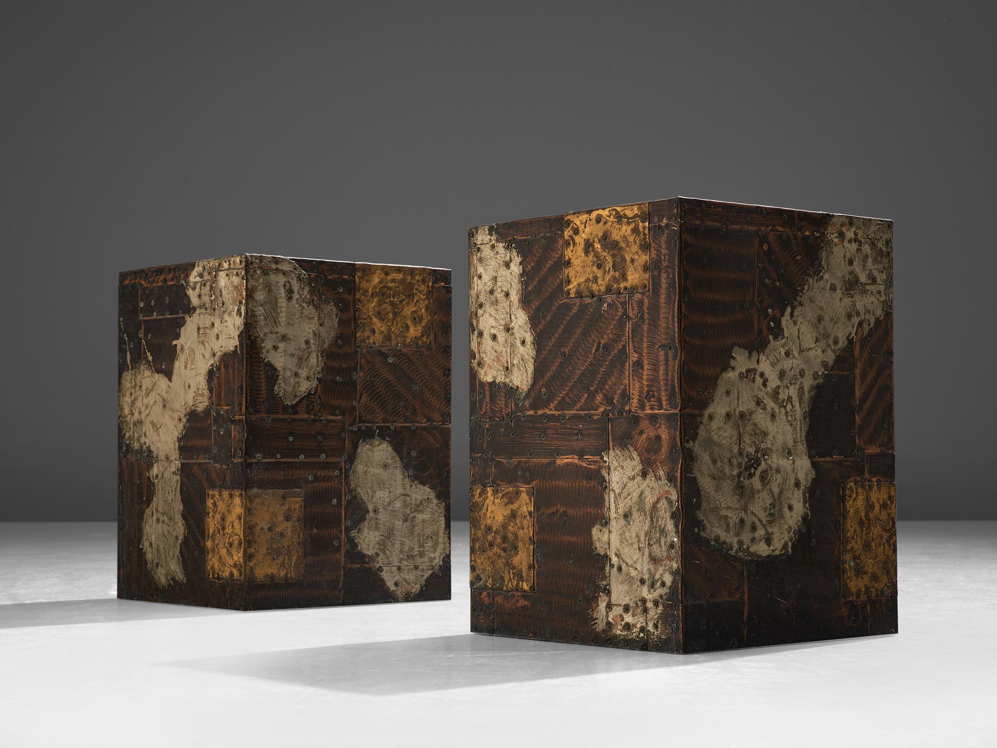 Post-Modern Pair Of Paul Evans Patchwork Cube Side Tables