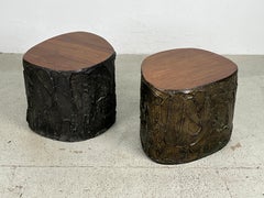 Pair of Paul Evans "Sculpted Bronze" and Walnut Side Tables