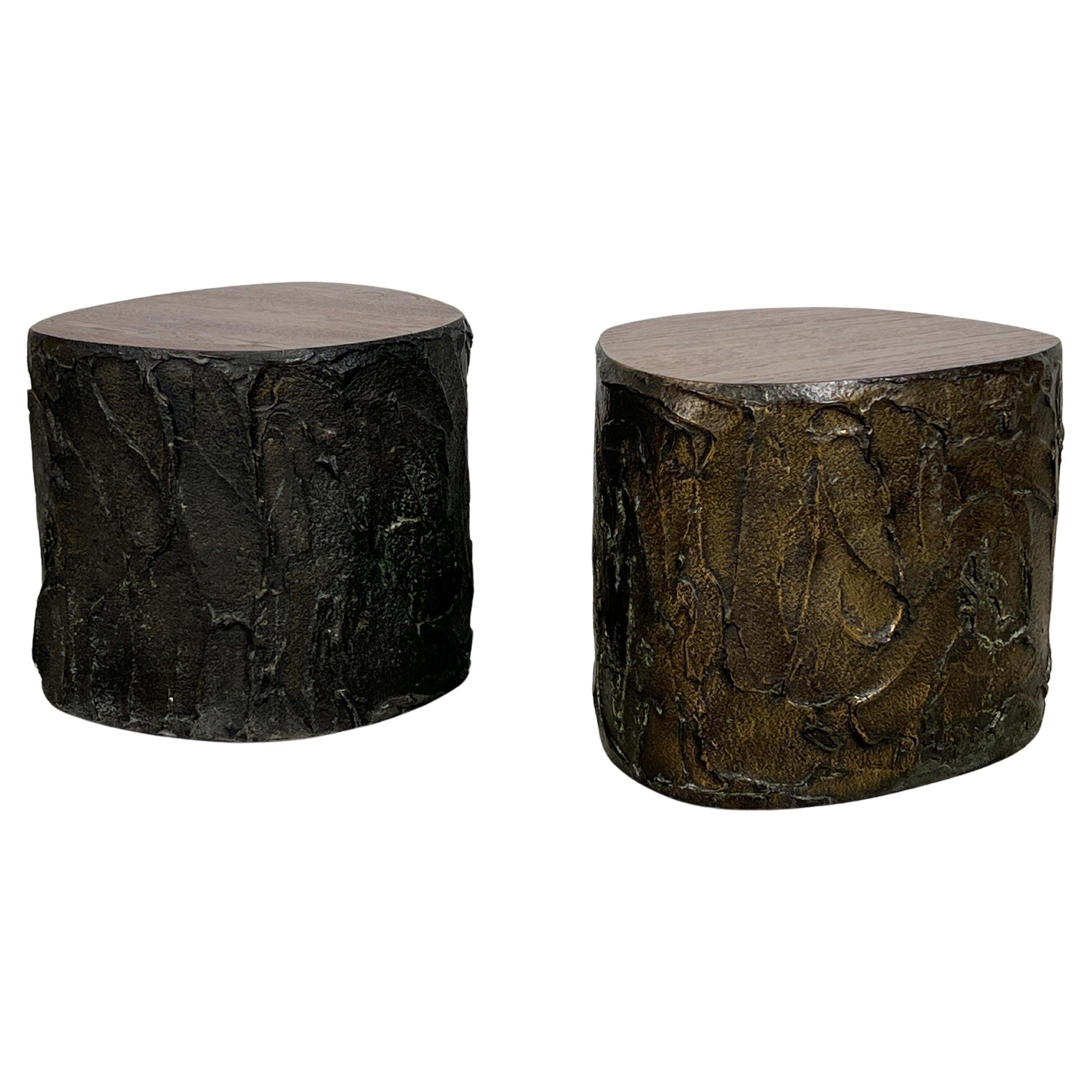 Pair of Paul Evans "Sculpted Bronze" and Walnut Side Tables 