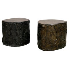Pair of Paul Evans "Sculpted Bronze" and Walnut Side Tables 
