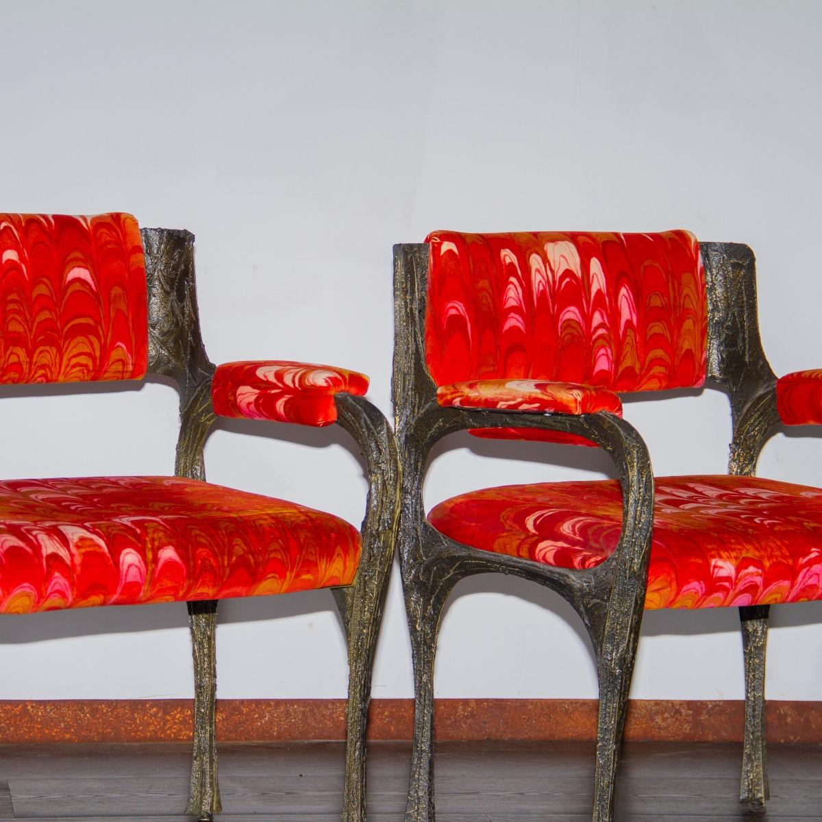 Pair of Paul Evans Sculpted Bronze Armchairs, Late 1960s 4