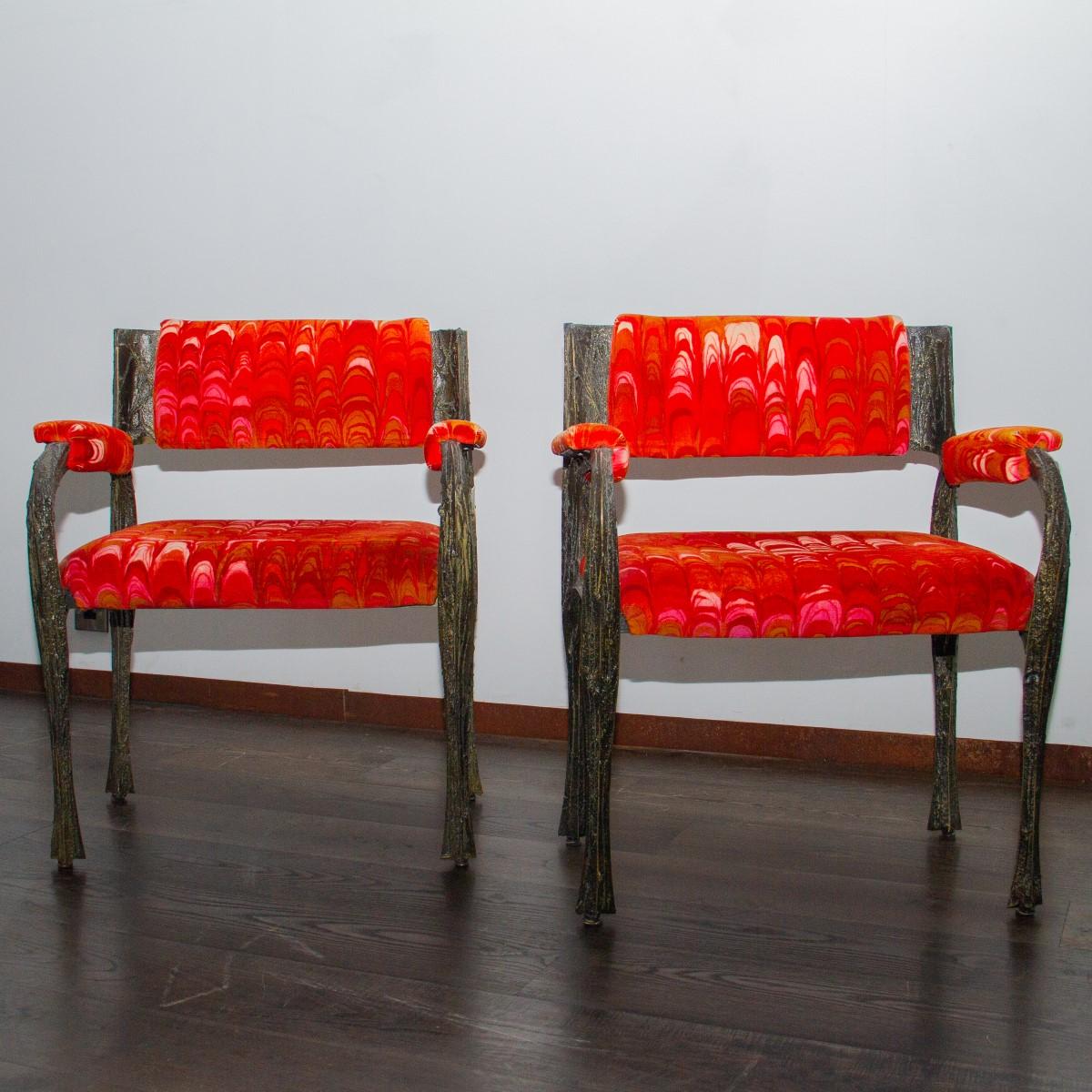 American Pair of Paul Evans Sculpted Bronze Armchairs, Late 1960s