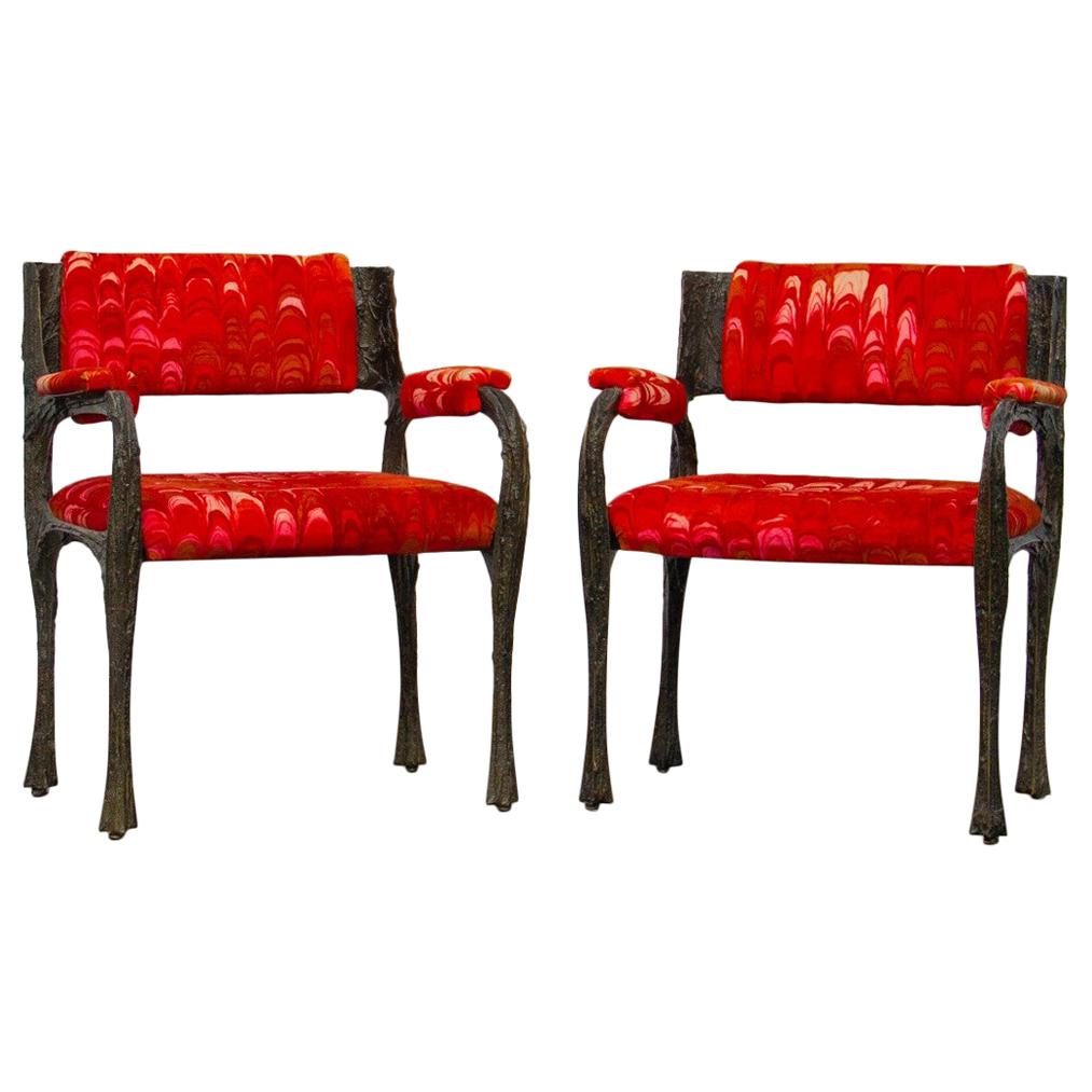 Pair of Paul Evans Sculpted Bronze Armchairs, Late 1960s