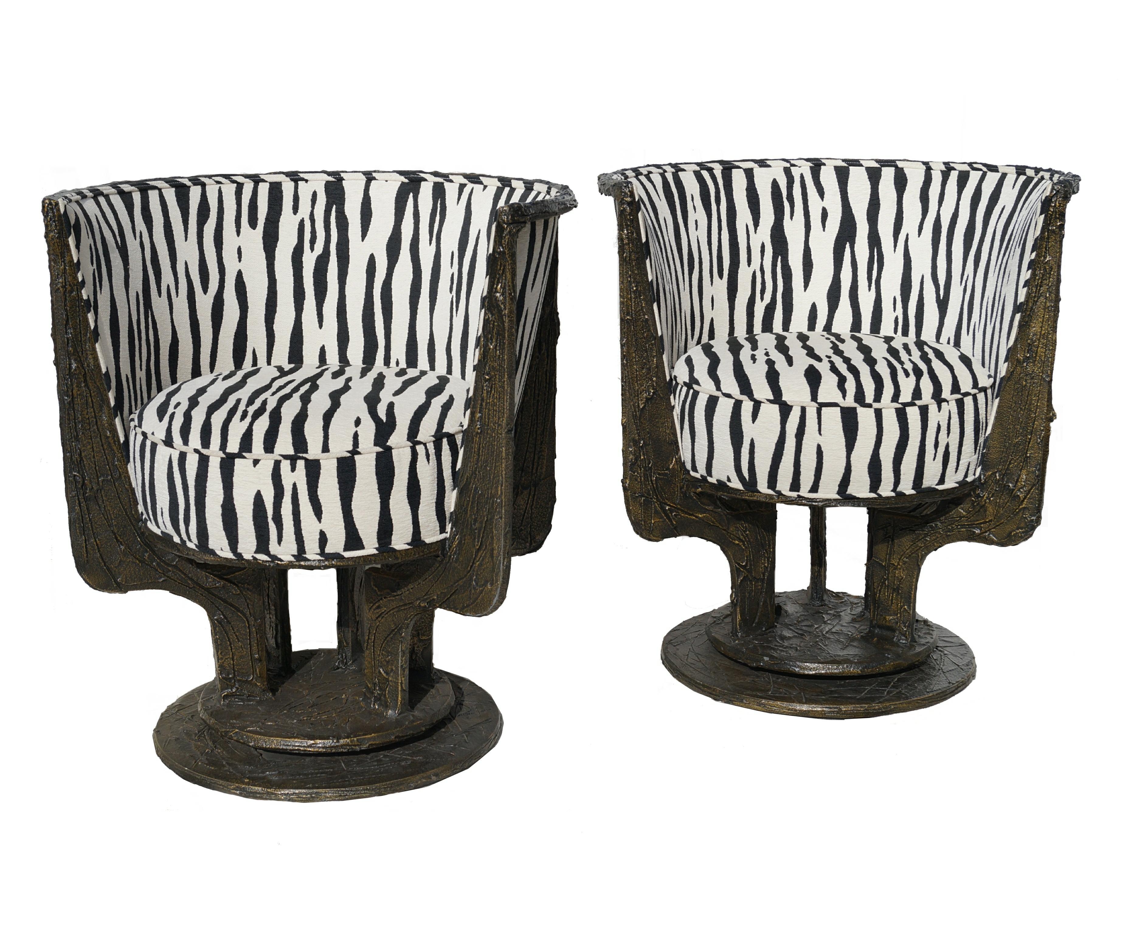 Pair of Paul Evans sculpted bronze chairs. 