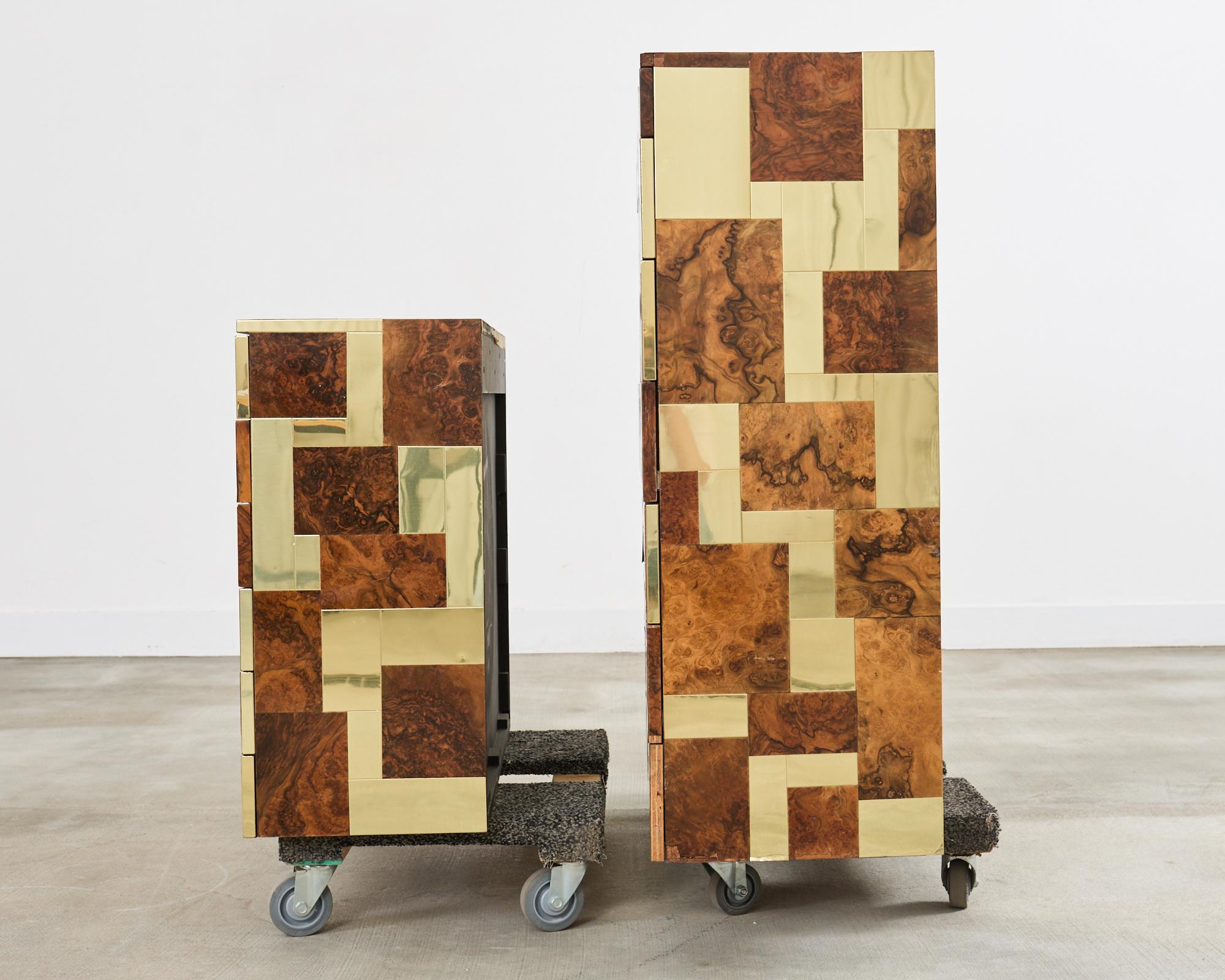 Coppia di armadietti in ottone in radica di Paul Evans firmati Cityscape in vendita 5
