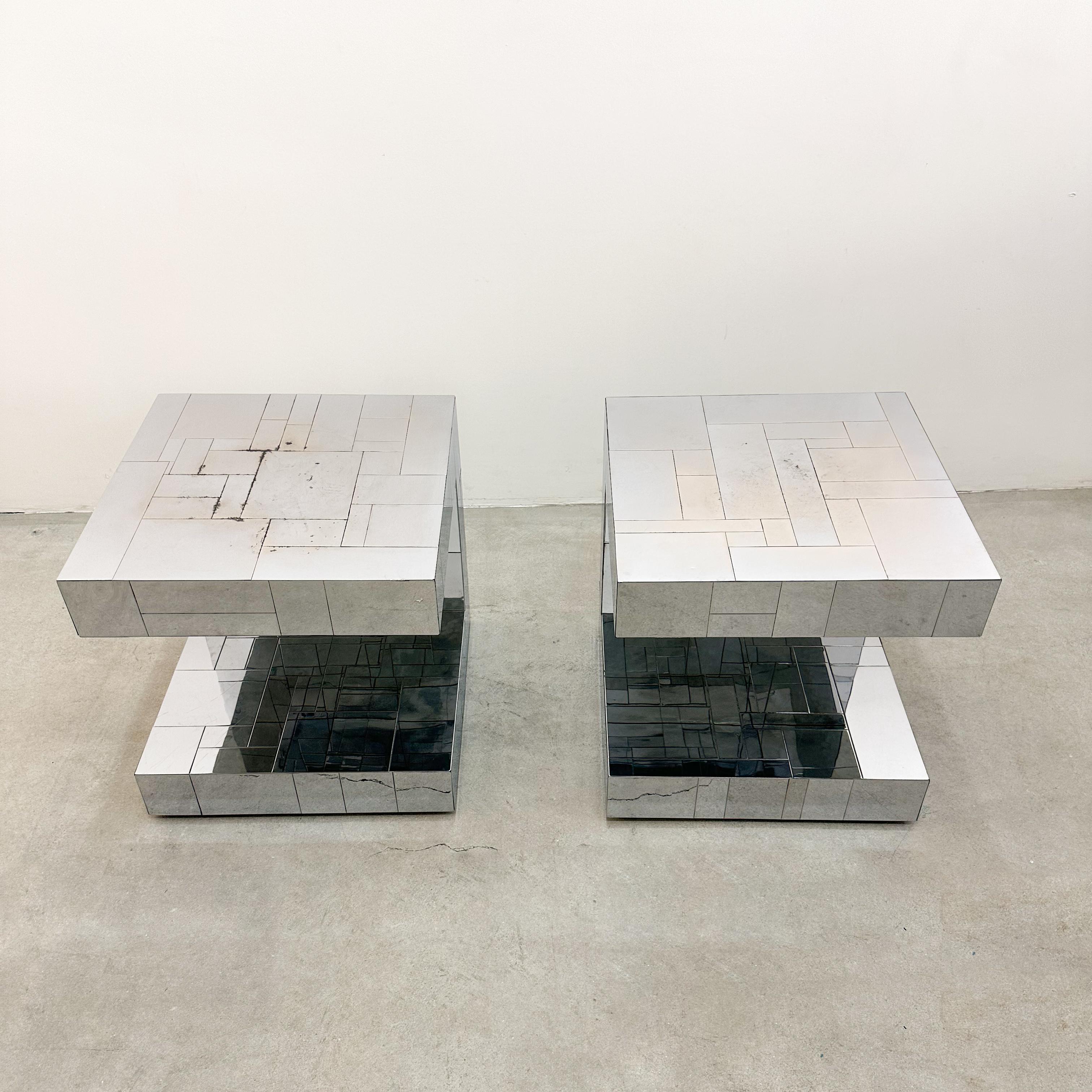 Pair of Paul Evans Signed Cityscape Chrome End Tables or Nightstands, 1970s In Good Condition In Palm Desert, CA