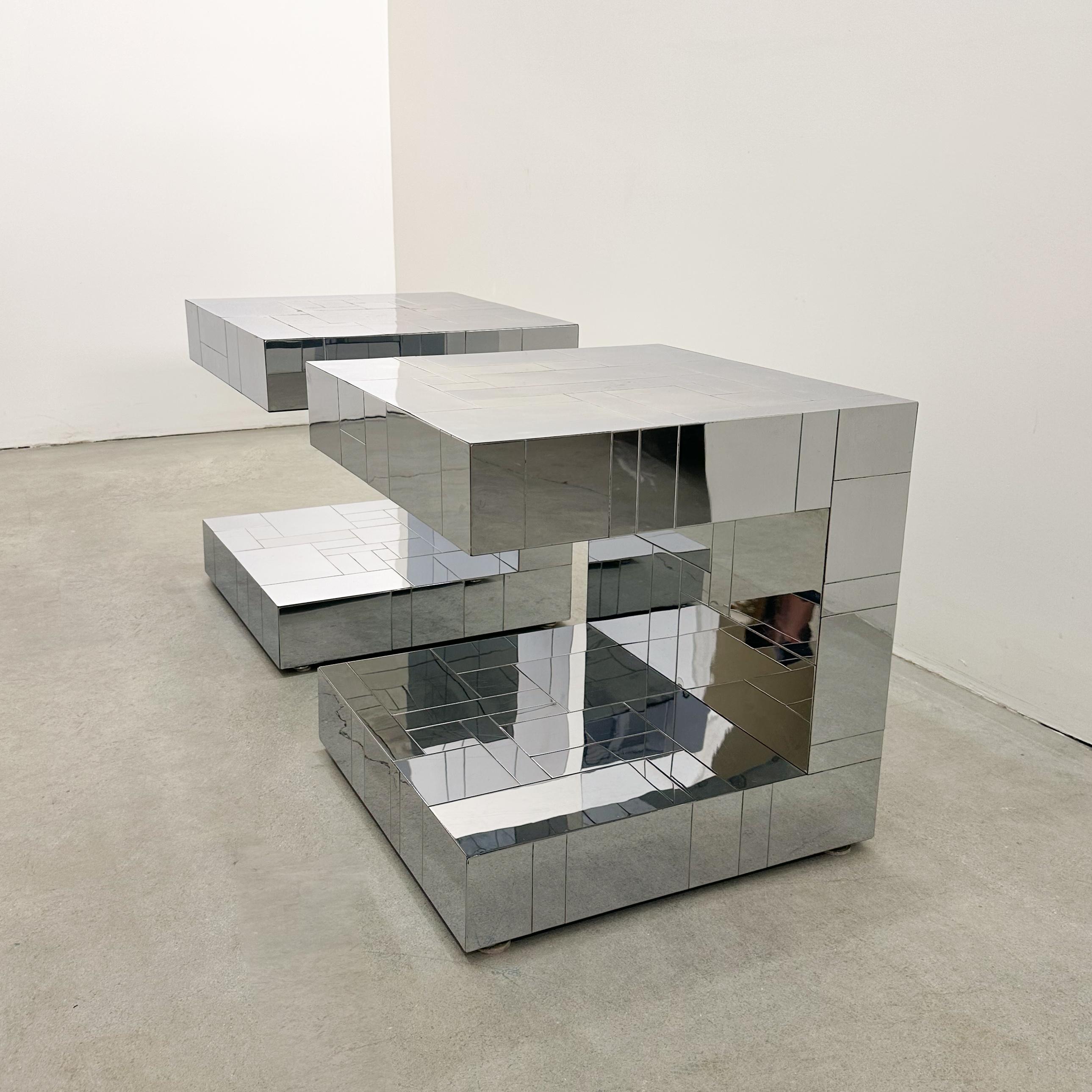 Late 20th Century Pair of Paul Evans Signed Cityscape Chrome End Tables or Nightstands, 1970s