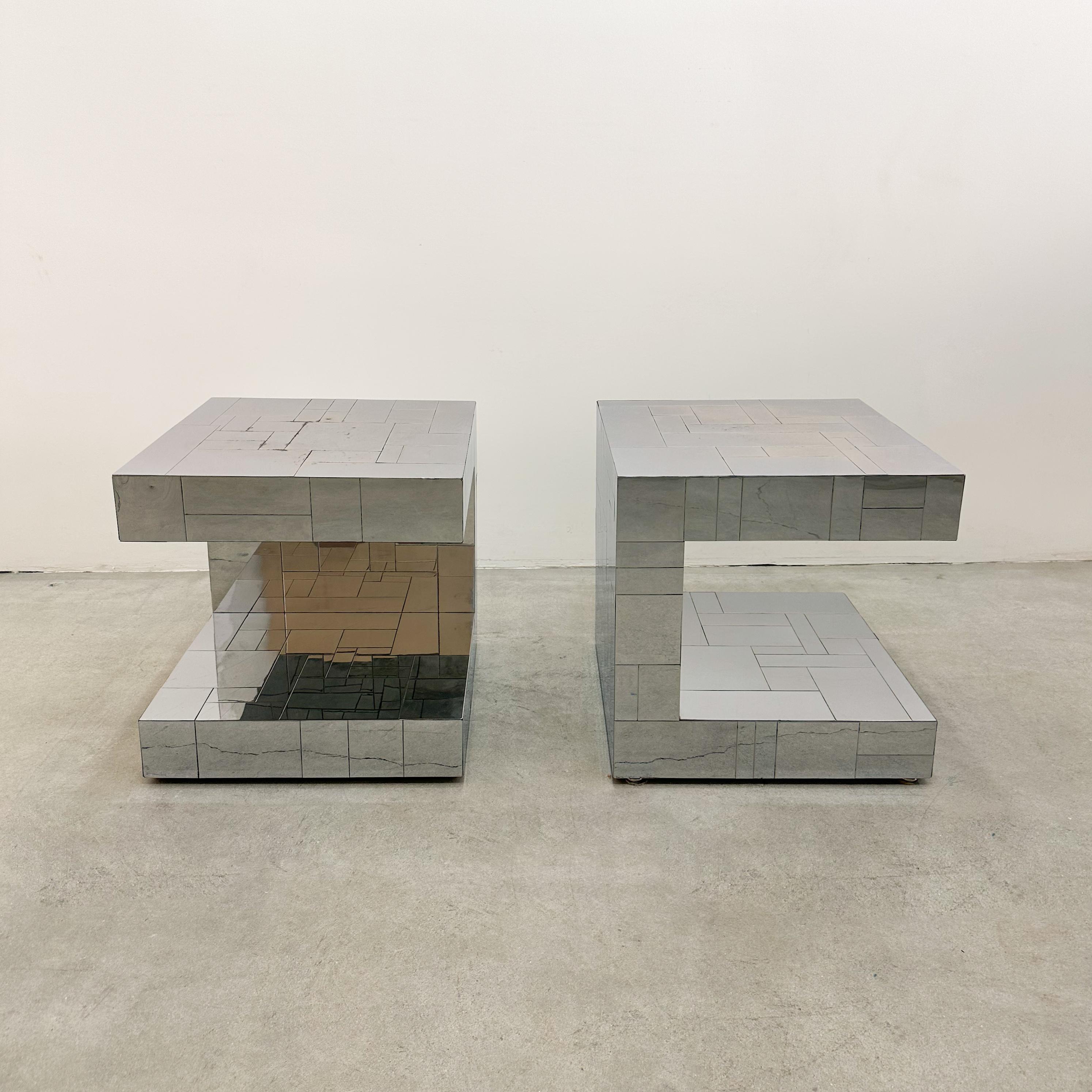Pair of Paul Evans Signed Cityscape Chrome End Tables or Nightstands, 1970s 1