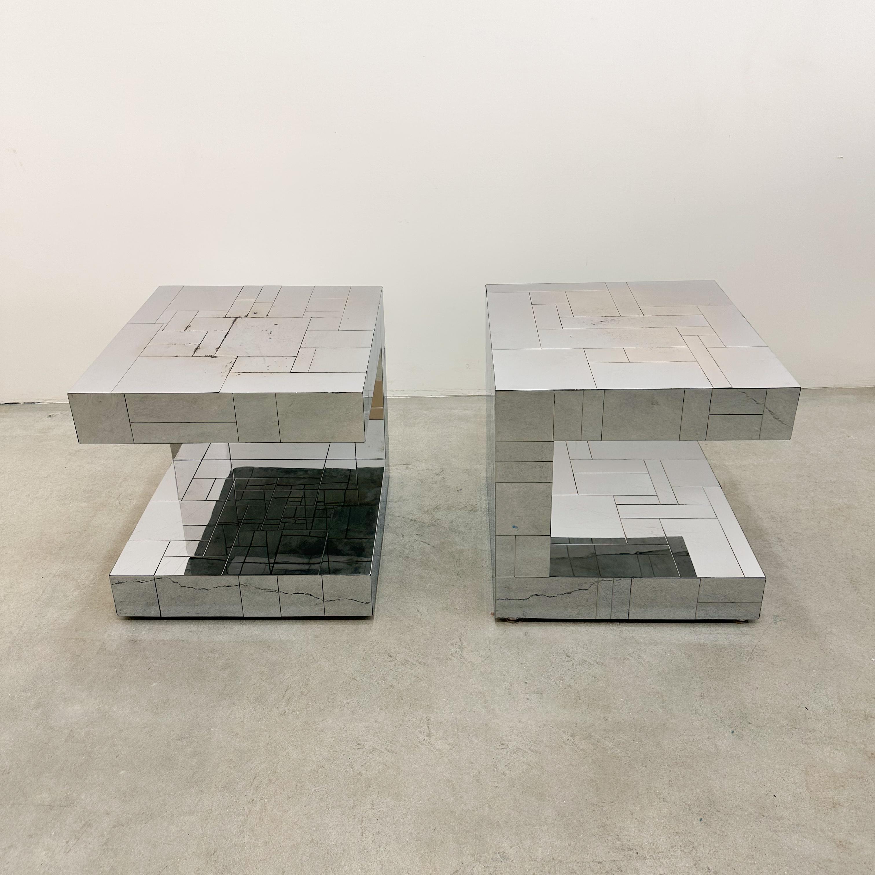 Pair of Paul Evans Signed Cityscape Chrome End Tables or Nightstands, 1970s 2